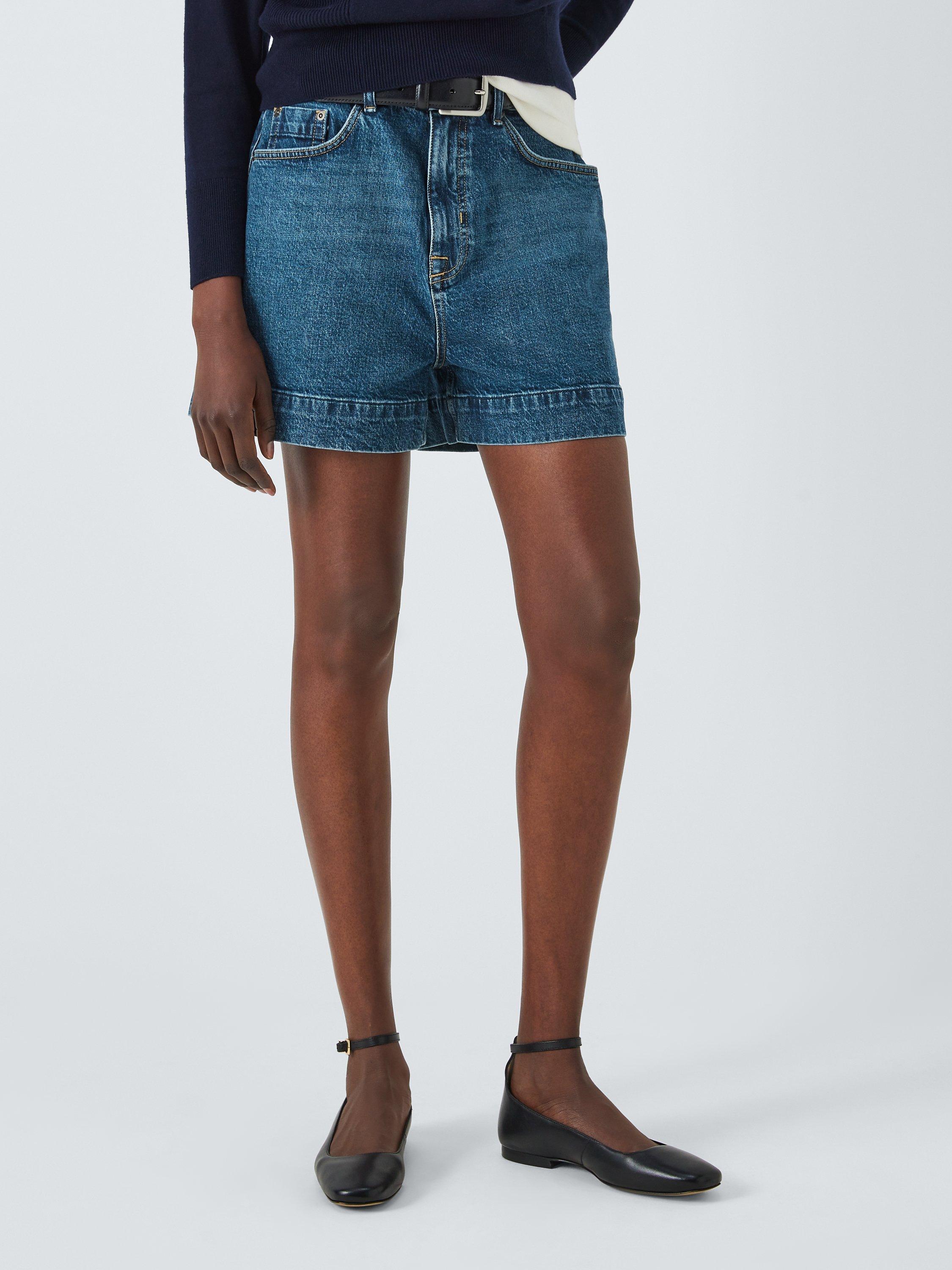 John Lewis Premium High Rise Denim Shorts, Mid Wash