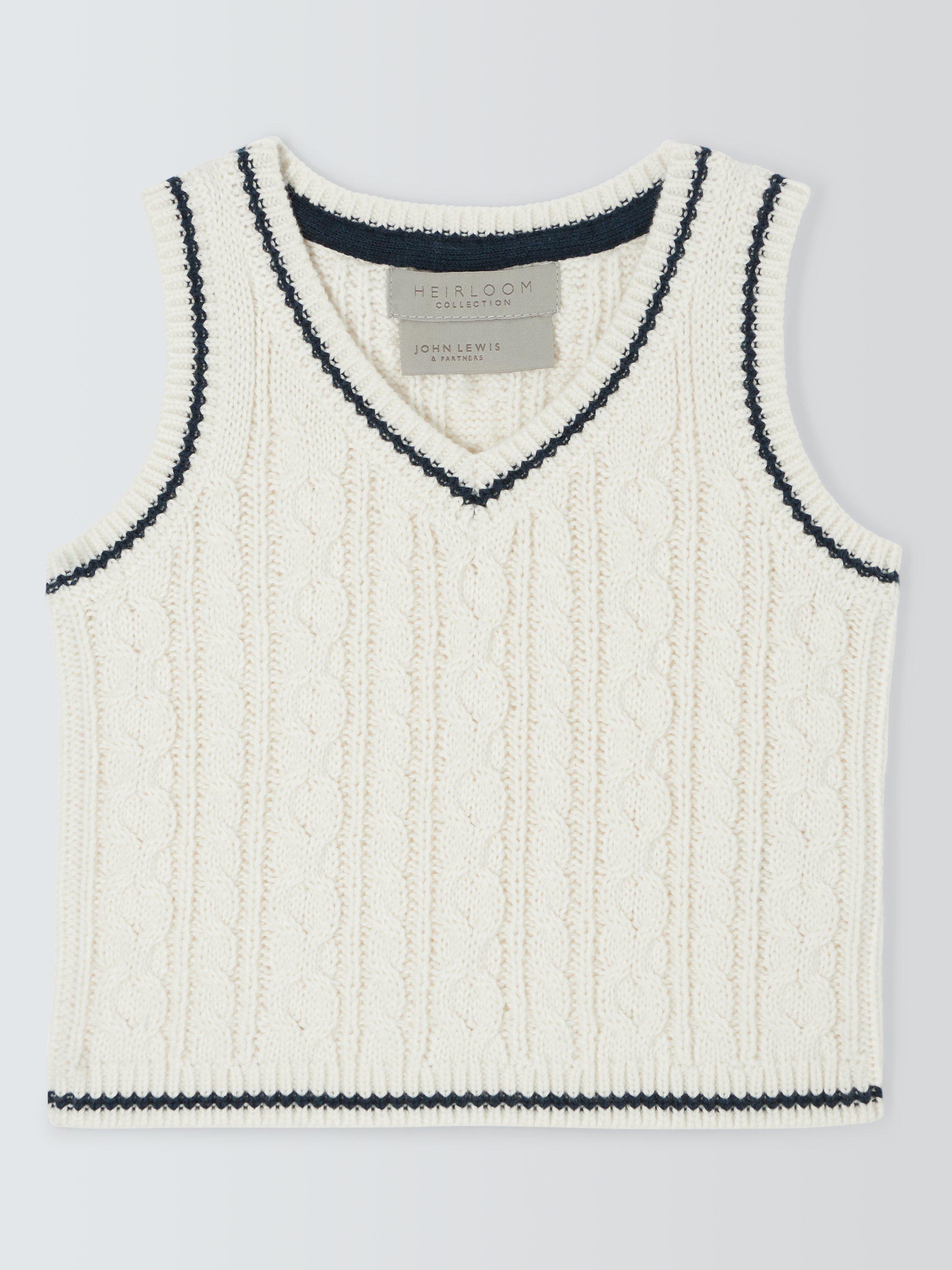 John Lewis Heirloom Collection Baby Cashmere Blend Cable Knit Vest, Ivory