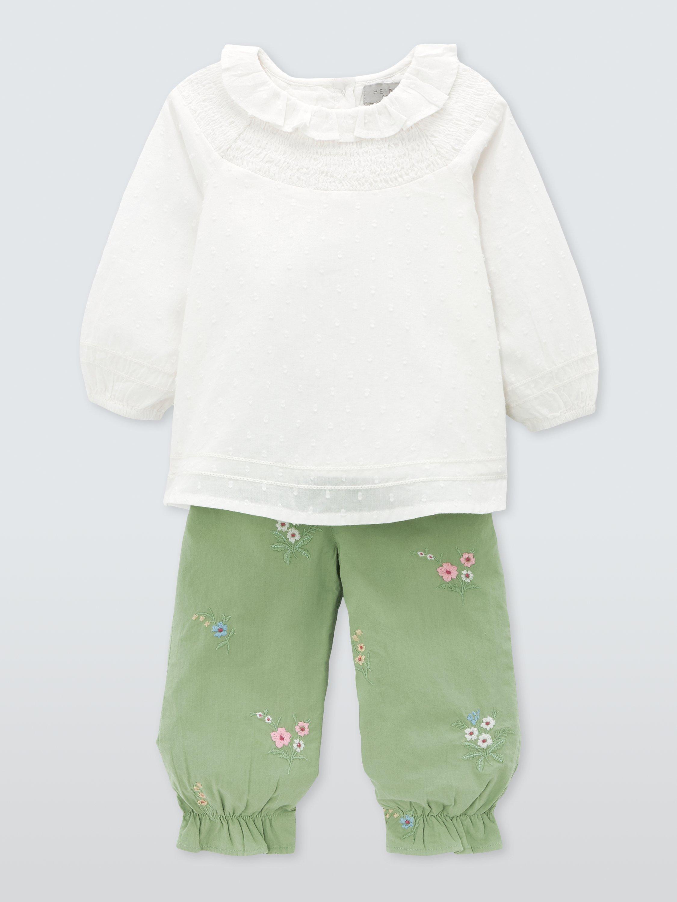 John Lewis Heirloom Collection Baby Embroidered Floral Trousers and Blouse Set