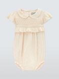 John Lewis Heirloom Collection Baby Cotton Textured Romper, Natural Sand