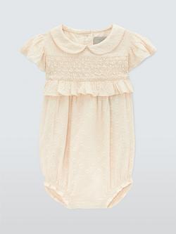 John Lewis Heirloom Collection Baby Cotton Textured Romper, Natural Sand, Natural Sand