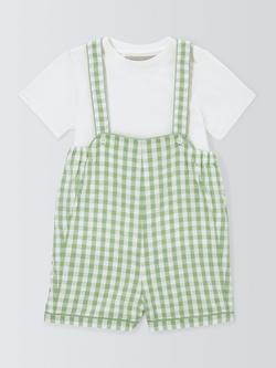 John Lewis Heirloom Collection Baby T-Shirt and Gingham Short Dungarees Set, 