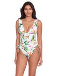 Lauren Ralph Lauren Shirred Side Floral Plunge Swimsuit, White/Multi