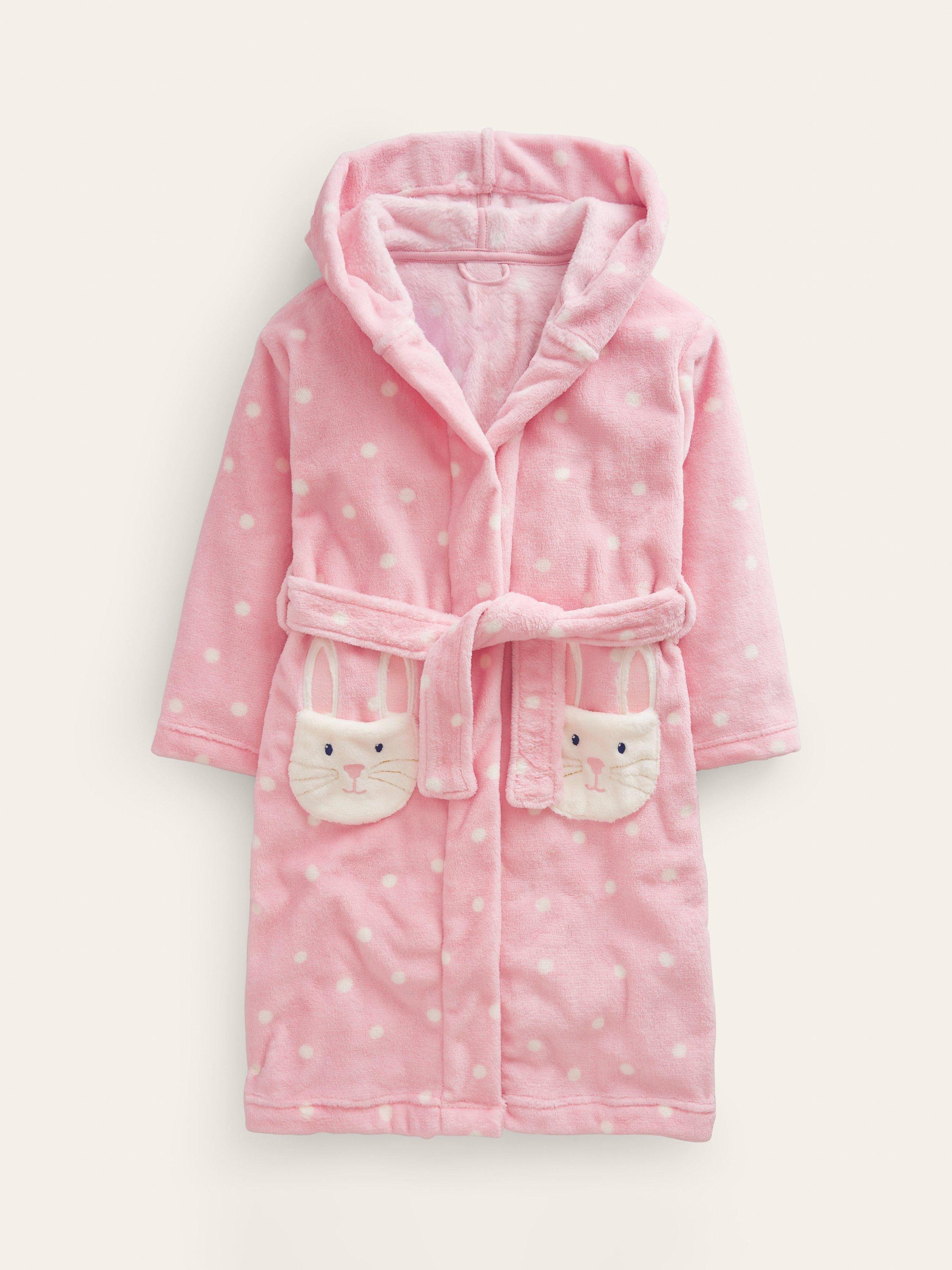 Mini Boden Kids' Bunny Detail Dressing Gown, Boto Pink Spot