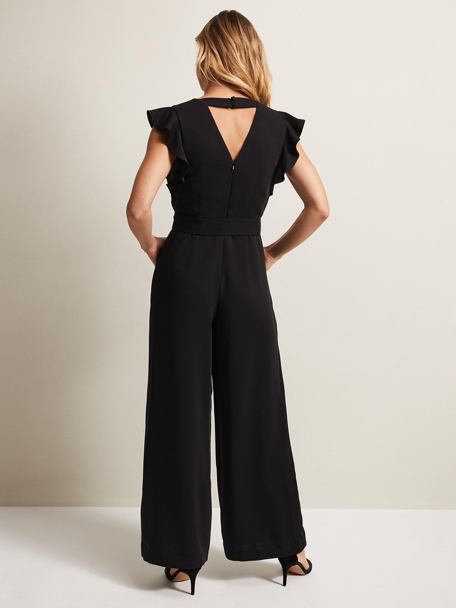 Phase Eight Kallie V-Neck Frill Jumpsuit, Black, 6