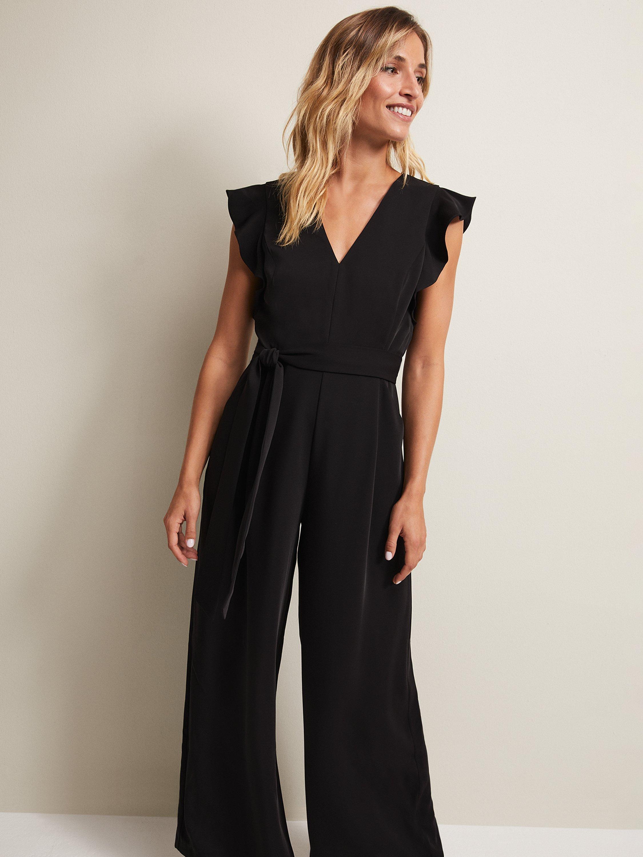 Phase Eight Kallie V-Neck Frill Jumpsuit, Black, 6