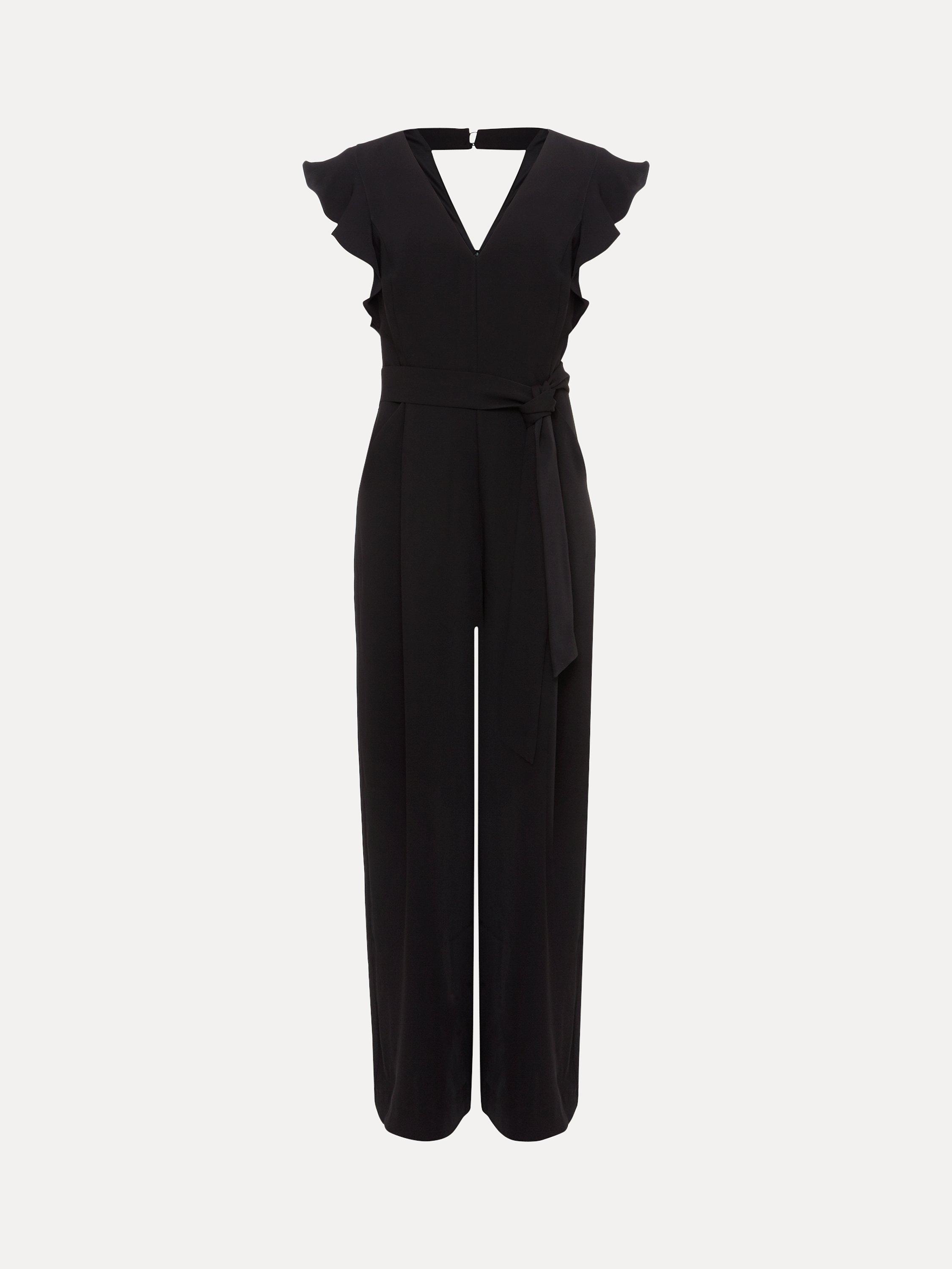 Phase Eight Kallie V-Neck Frill Jumpsuit, Black, 6