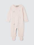 John Lewis Heirloom Collection Baby Floral Embroidered Pima Cotton Sleepsuit, Pink
