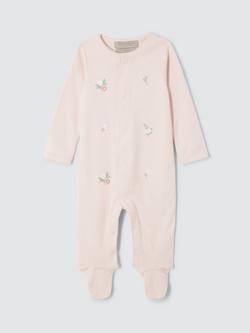 John Lewis Heirloom Collection Baby Floral Embroidered Pima Cotton Sleepsuit, Pink, Pink