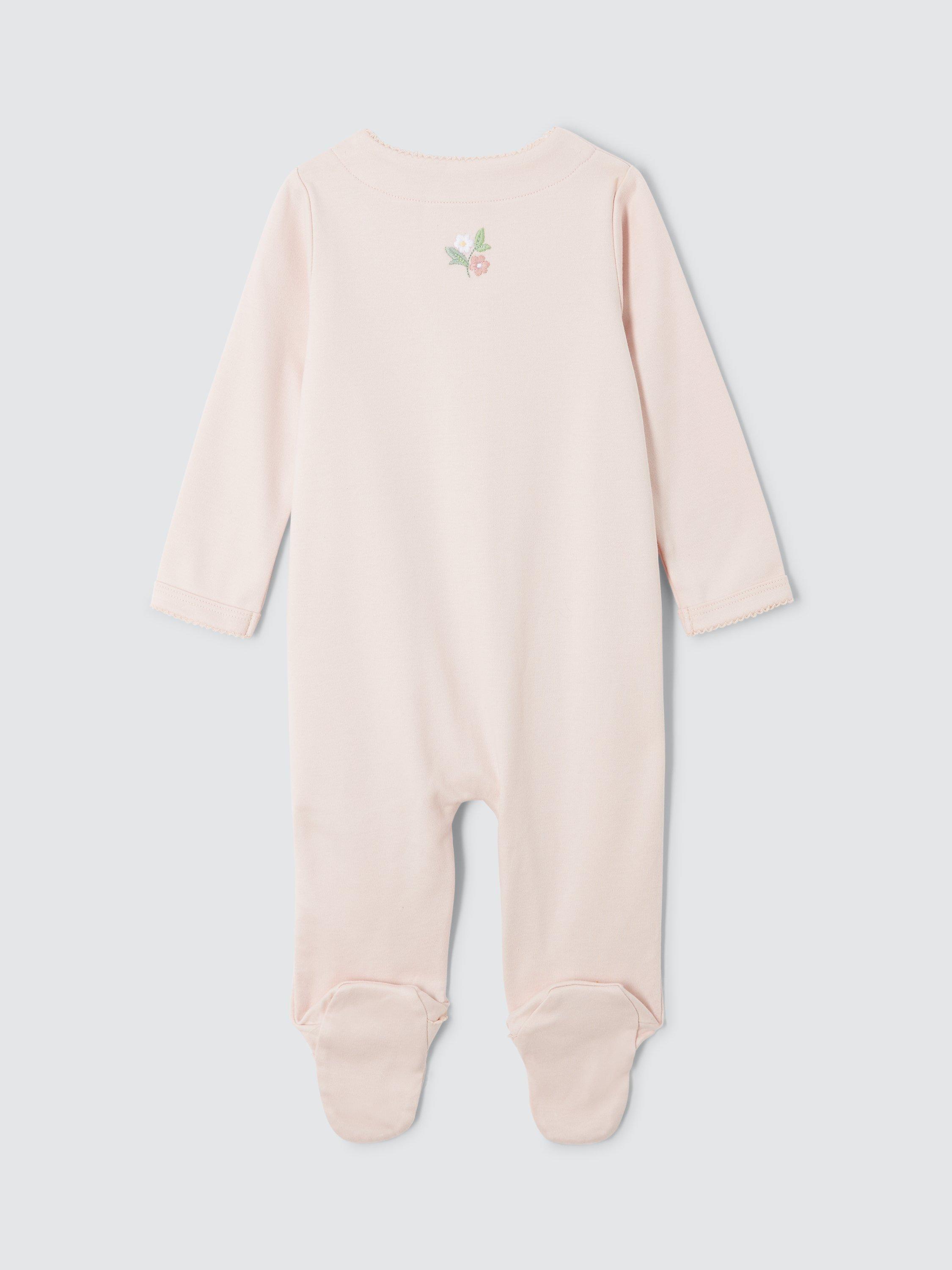 Product image 2 of 3, which shows John Lewis Heirloom Collection Baby Floral Embroidered Pima Cotton Sleepsuit, Pink, 0-3 months