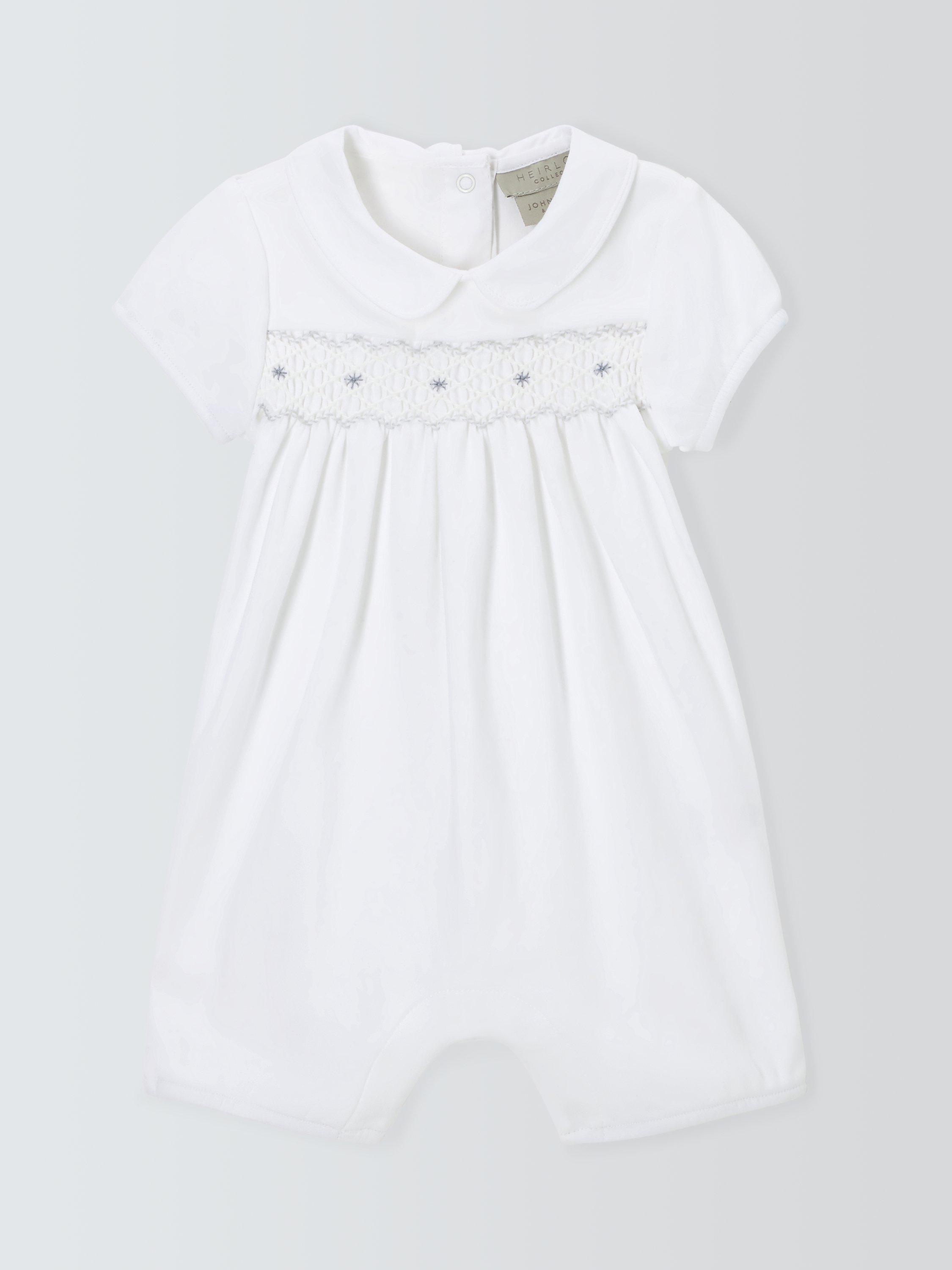 John Lewis Heirloom Collection Baby Pima Cotton Smocked Romper, White