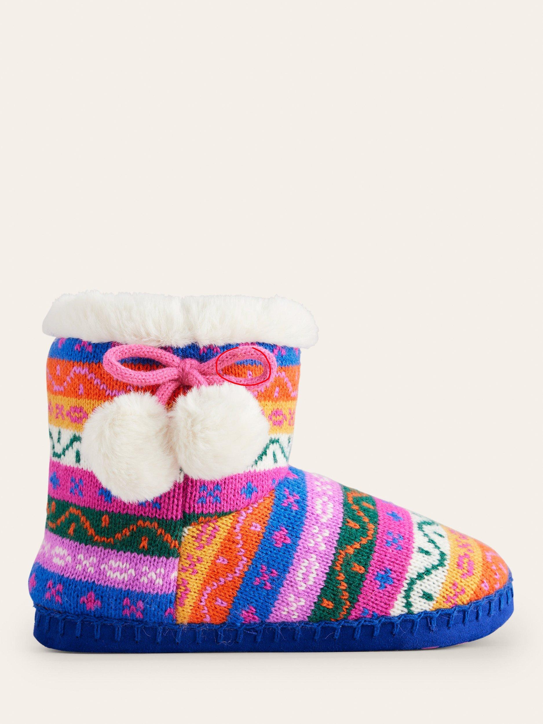 Mini Boden Kids' Fair Isle Faux Fur Lined Slipper Boots, Multi
