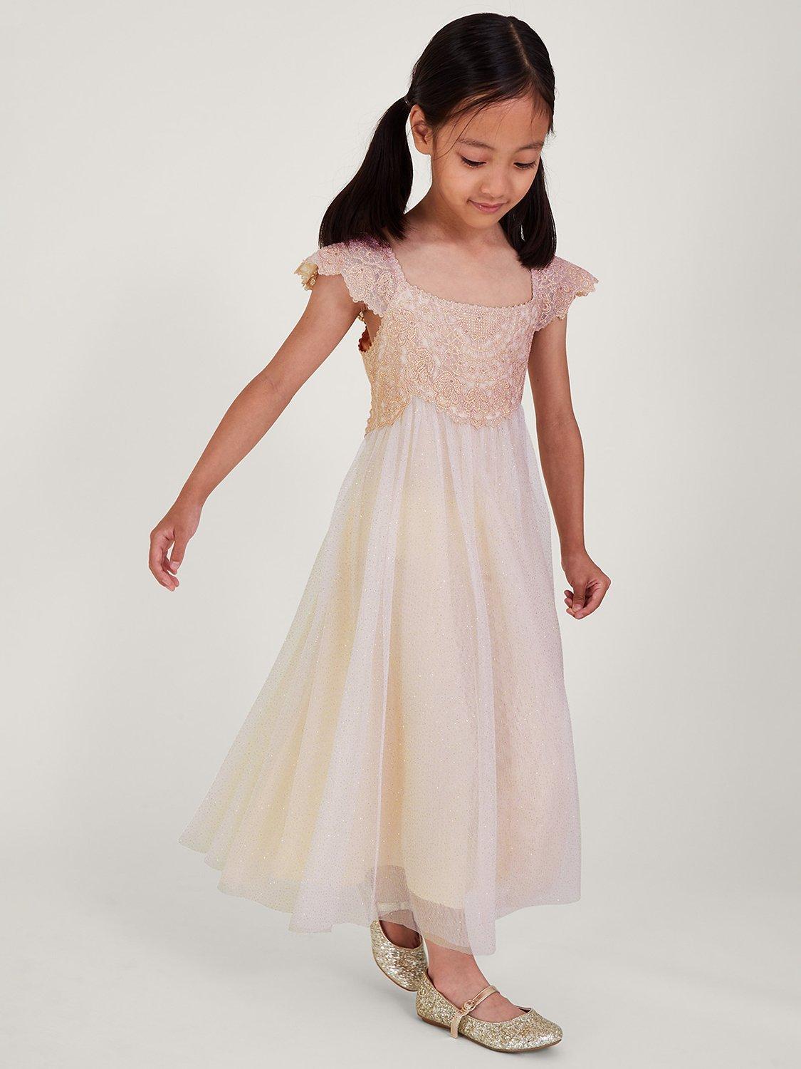 Product image 1 of 5, which shows Monsoon Kids' Estella Floral Embroidered Party Dress, Pink, 3 years