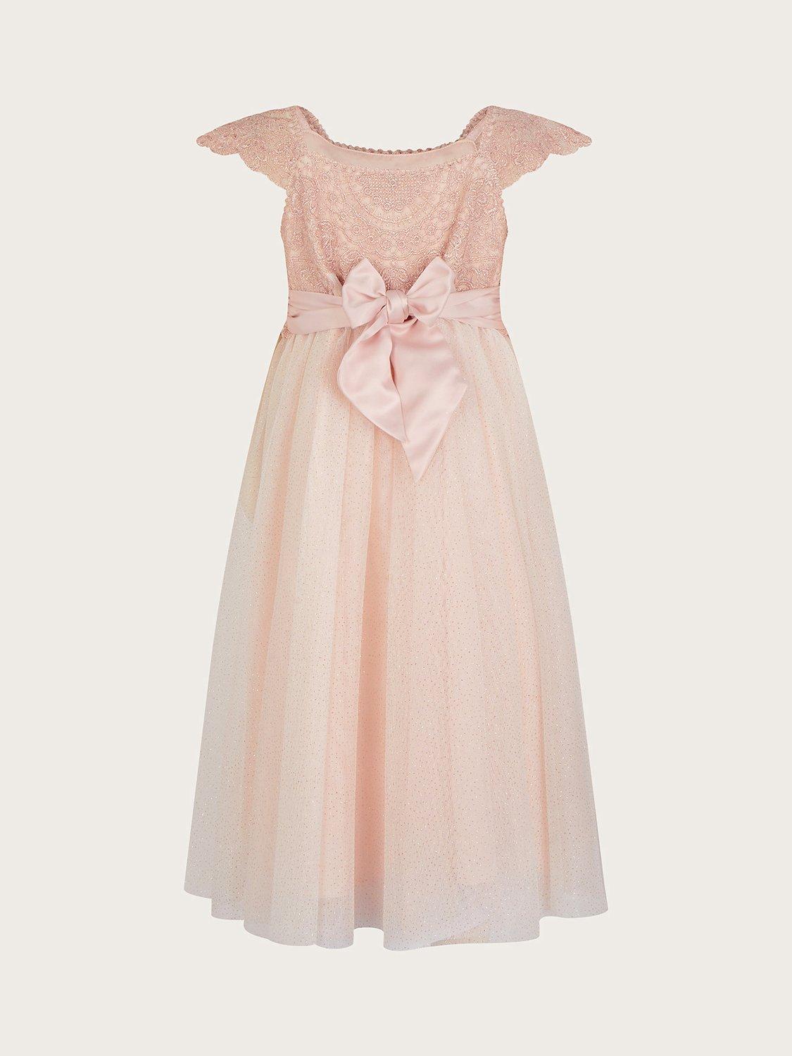 Product image 4 of 5, which shows Monsoon Kids' Estella Floral Embroidered Party Dress, Pink, 3 years