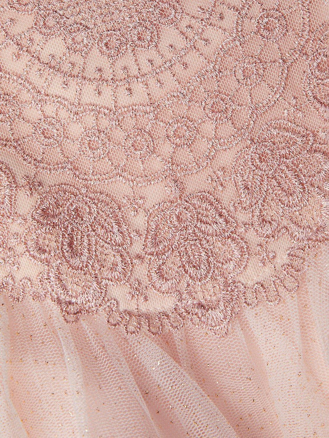 Product image 5 of 5, which shows Monsoon Kids' Estella Floral Embroidered Party Dress, Pink, 3 years