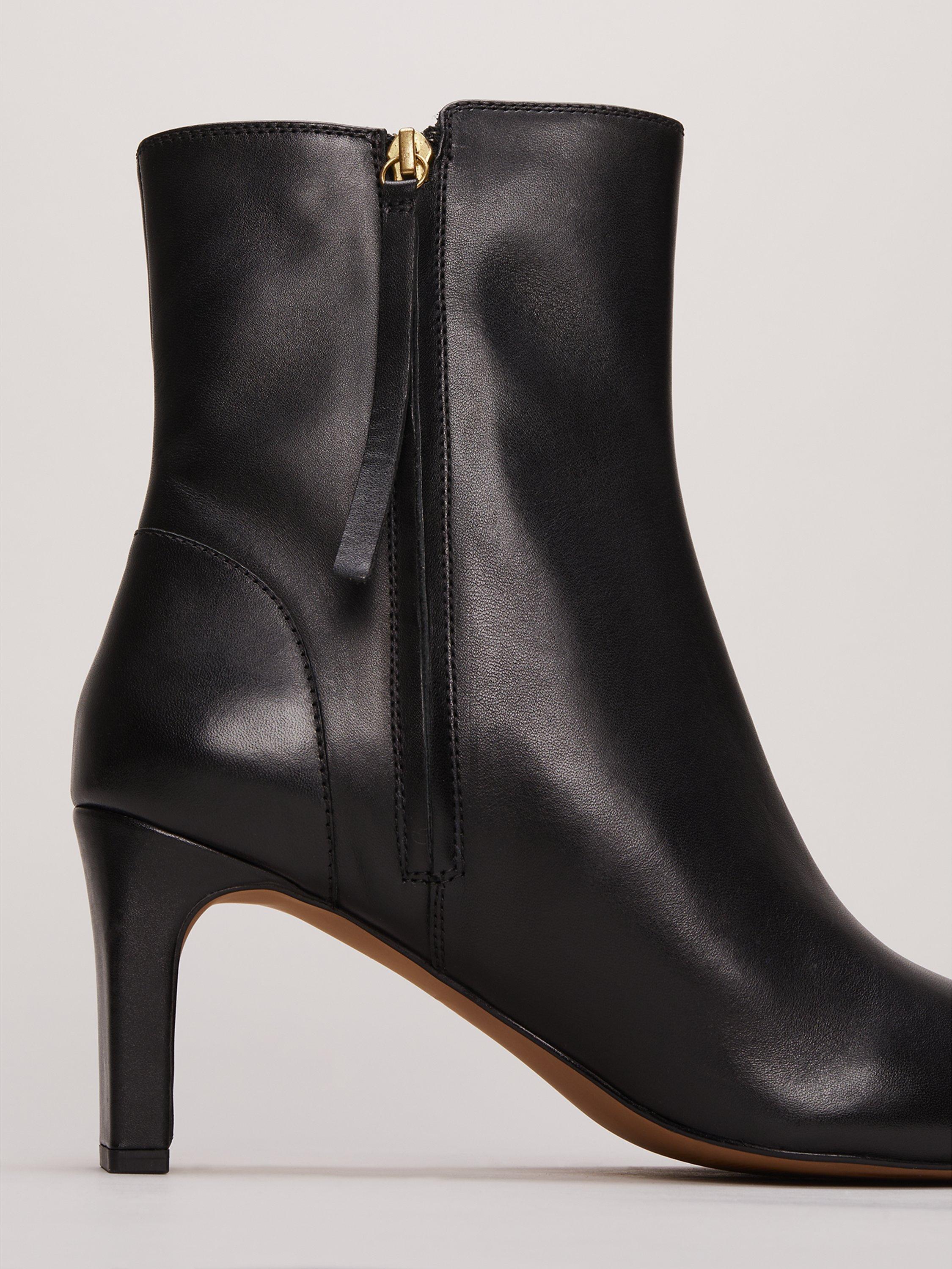 Product image 3 of 8, which shows Phase Eight Slim Block Heel Leather Ankle Boots, Black, EU41