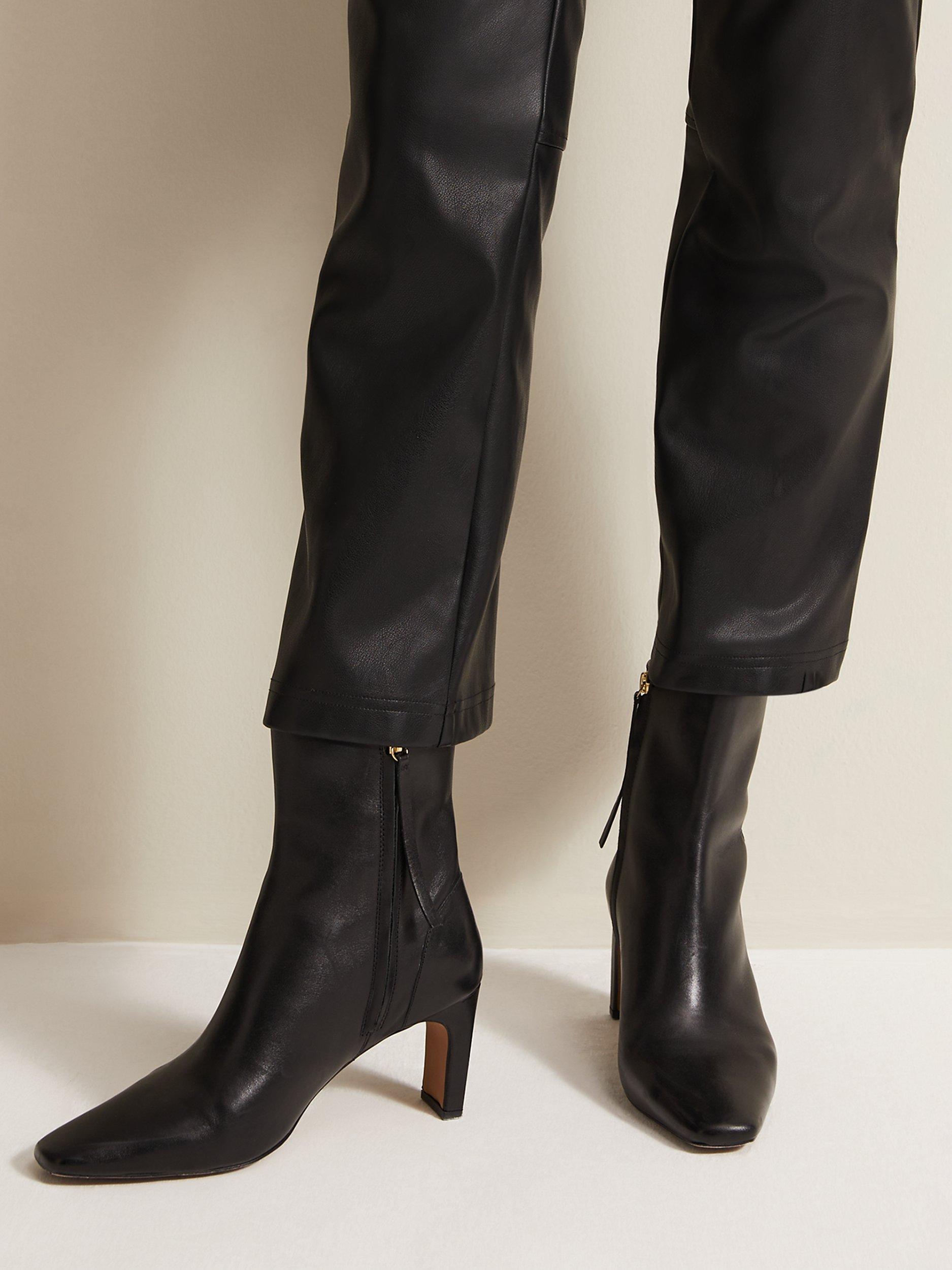 Product image 6 of 8, which shows Phase Eight Slim Block Heel Leather Ankle Boots, Black, EU41