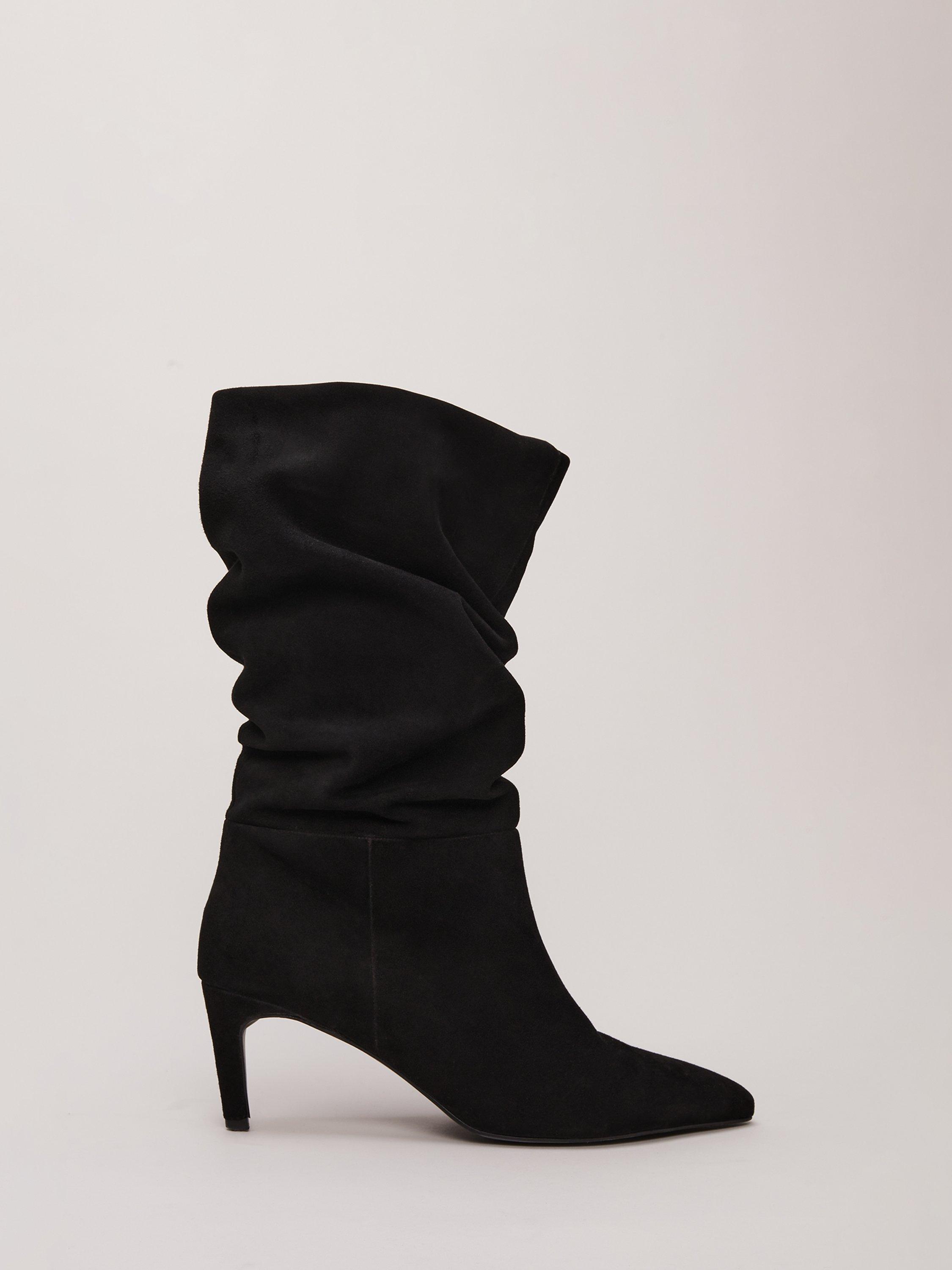 Phase Eight Suede Ruched Boots, Black