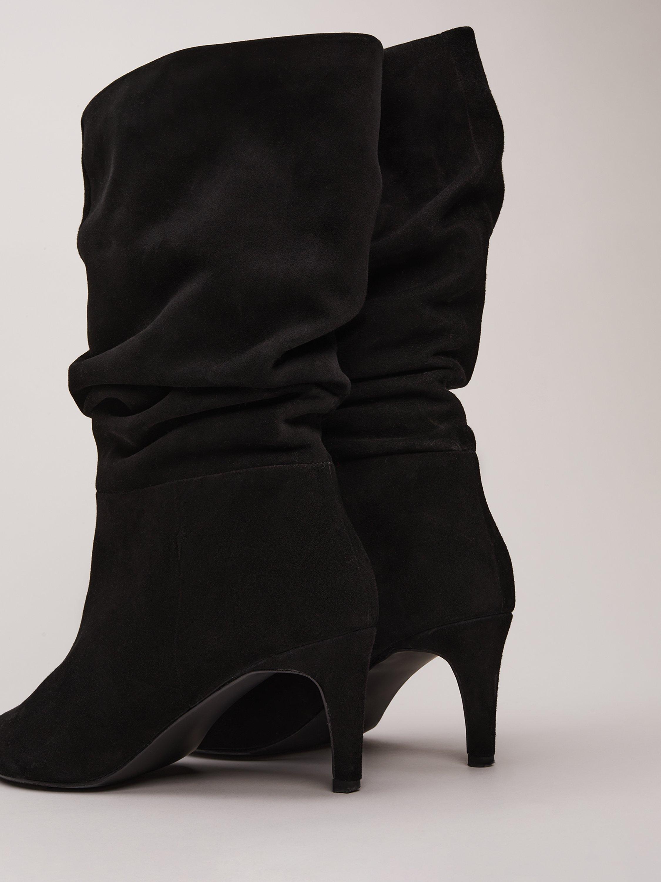 Black suede ruched boots best sale