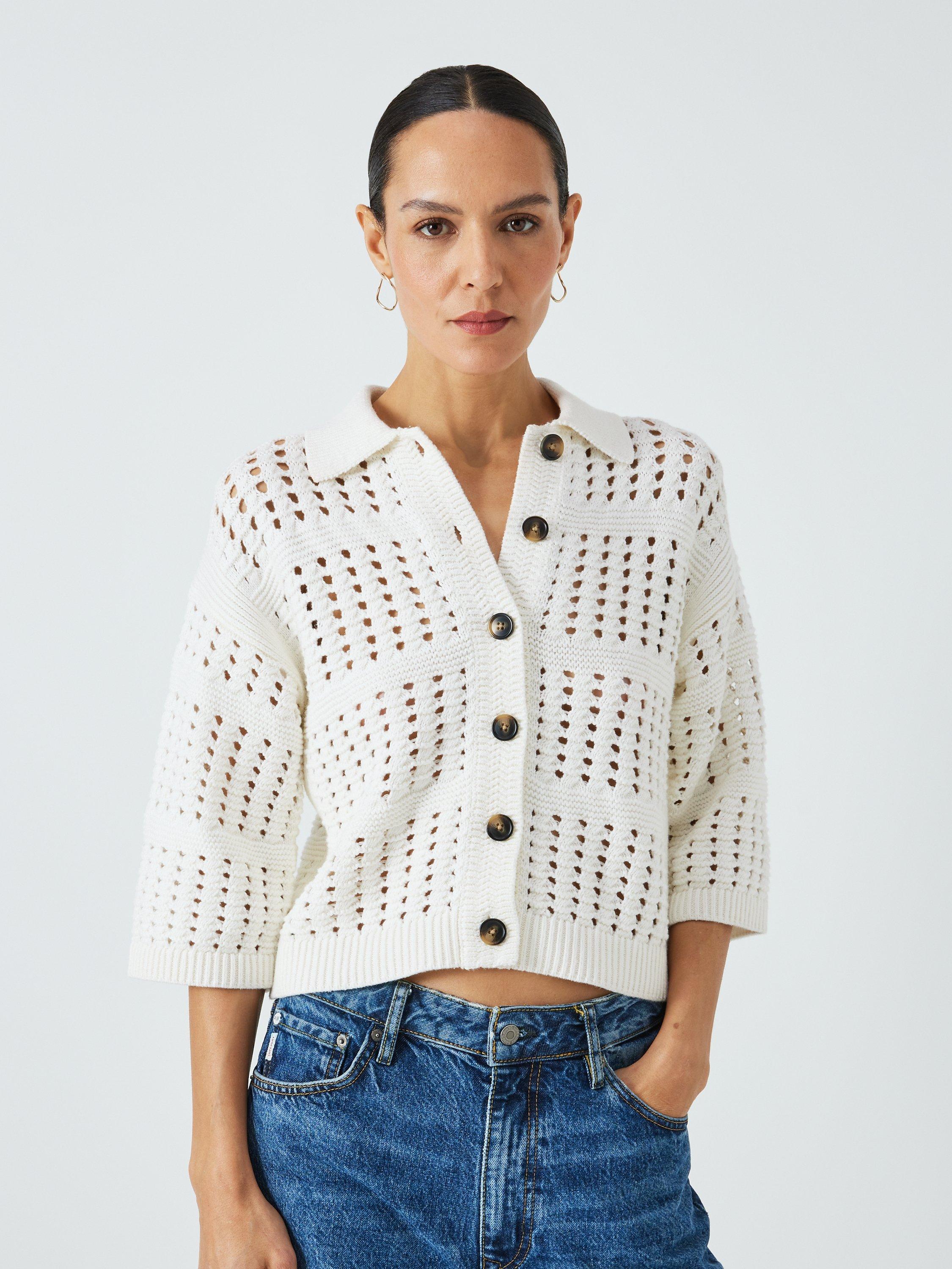 John Lewis Crochet Collar Cardigan , Ecru, 10