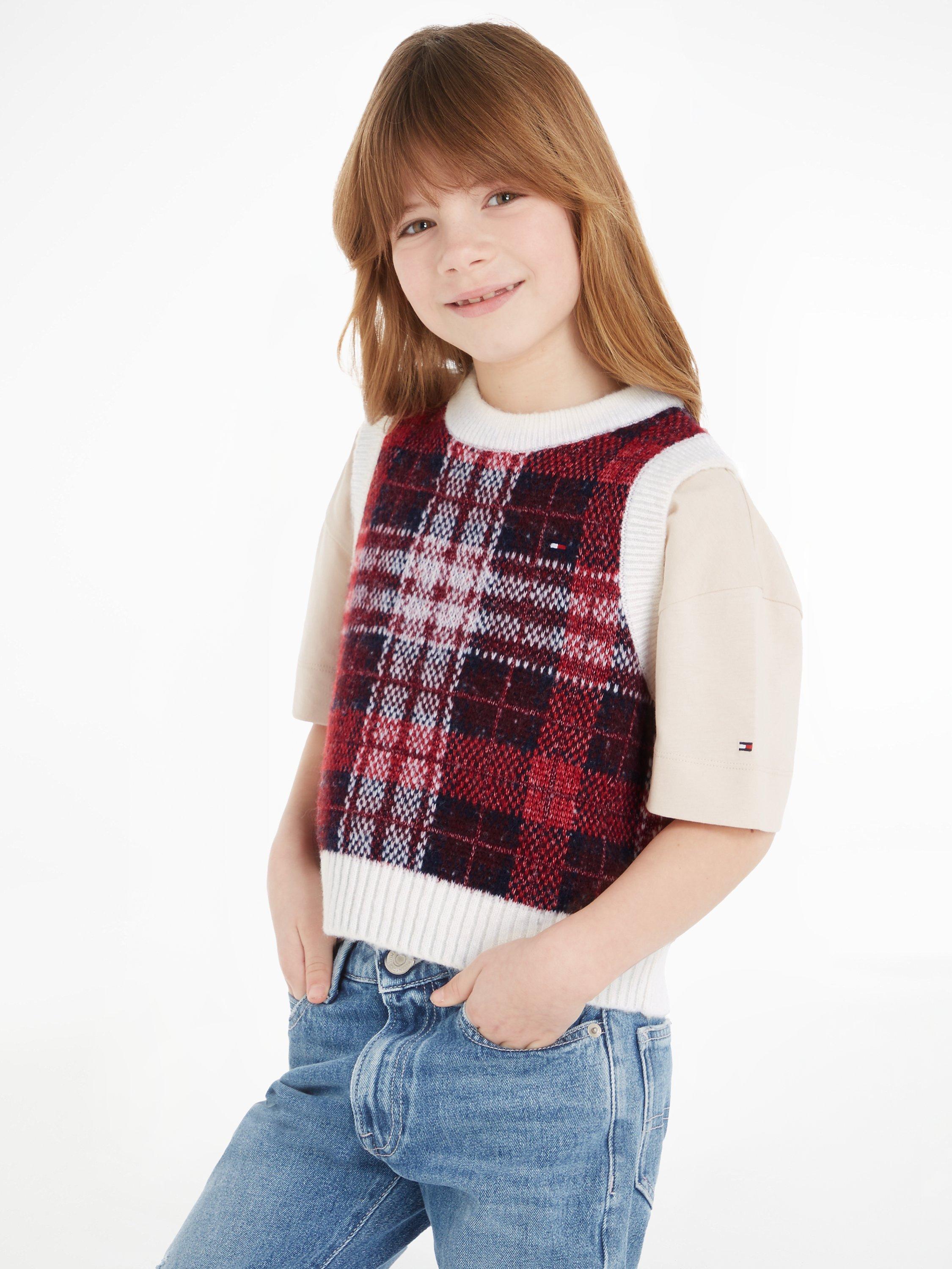 Tommy Hilfiger Kids' Tartan Check Knitted Vest Jumper, Multi
