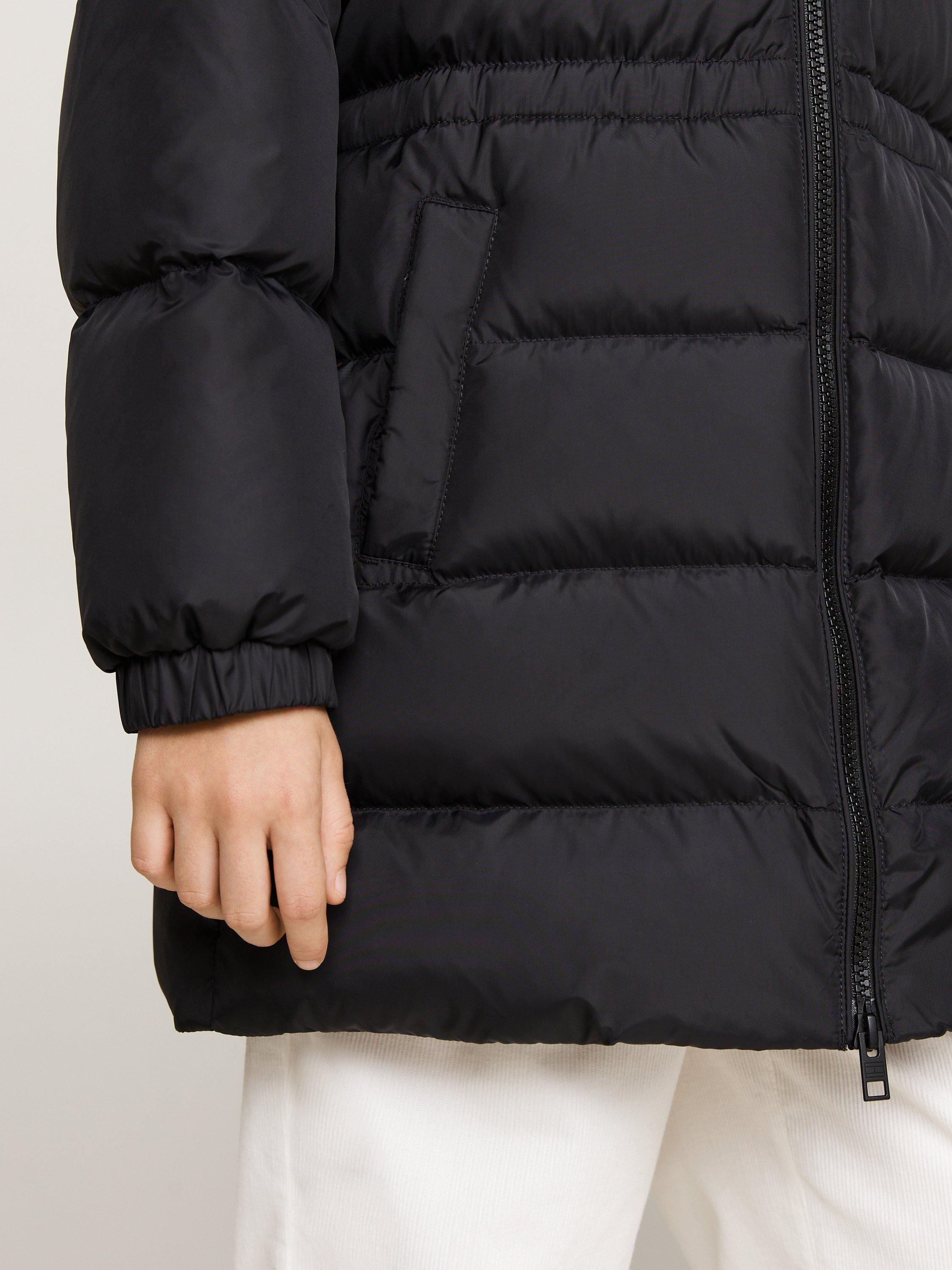 Product image 3 of 6, which shows Tommy Hilfiger Kids' Longline Quilted Fur Hood Coat, Black, 3 years