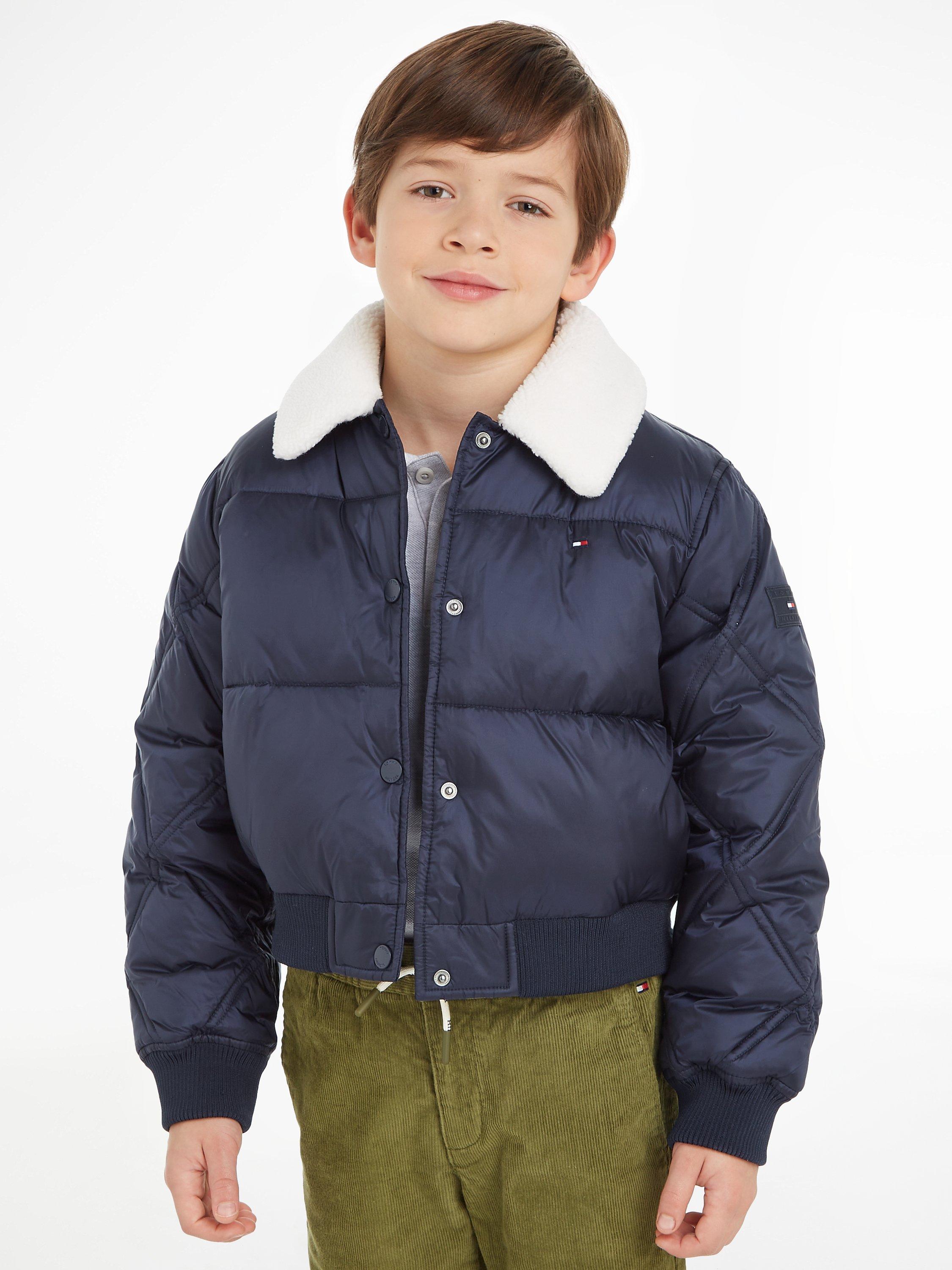 Tommy Hilfiger Kids' Quilted Sherpa Collar Crop Puffer Jacket, Desert Sky