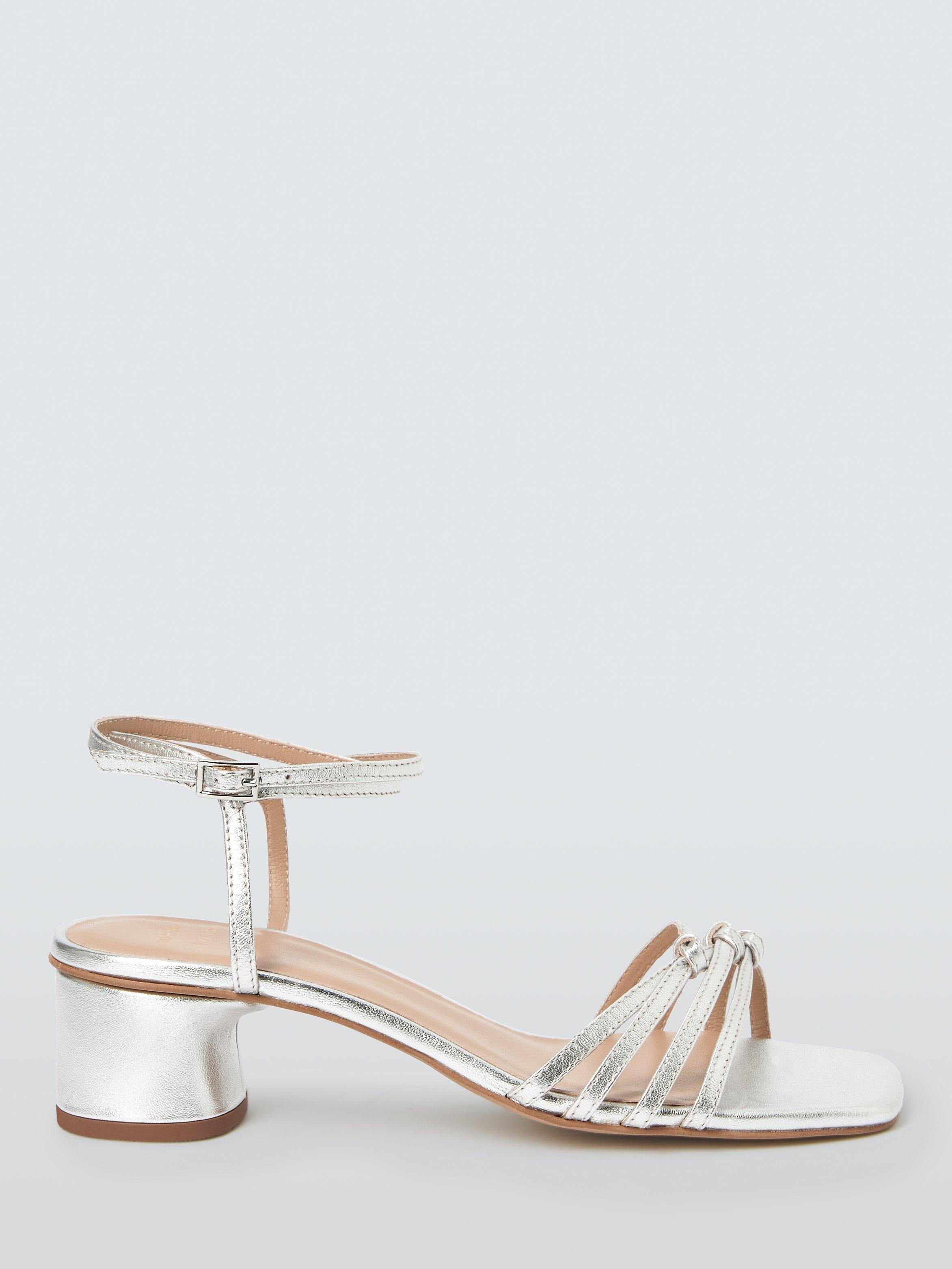 John Lewis Ivie Block Heel Strappy Leather Sandals, Silver, 3