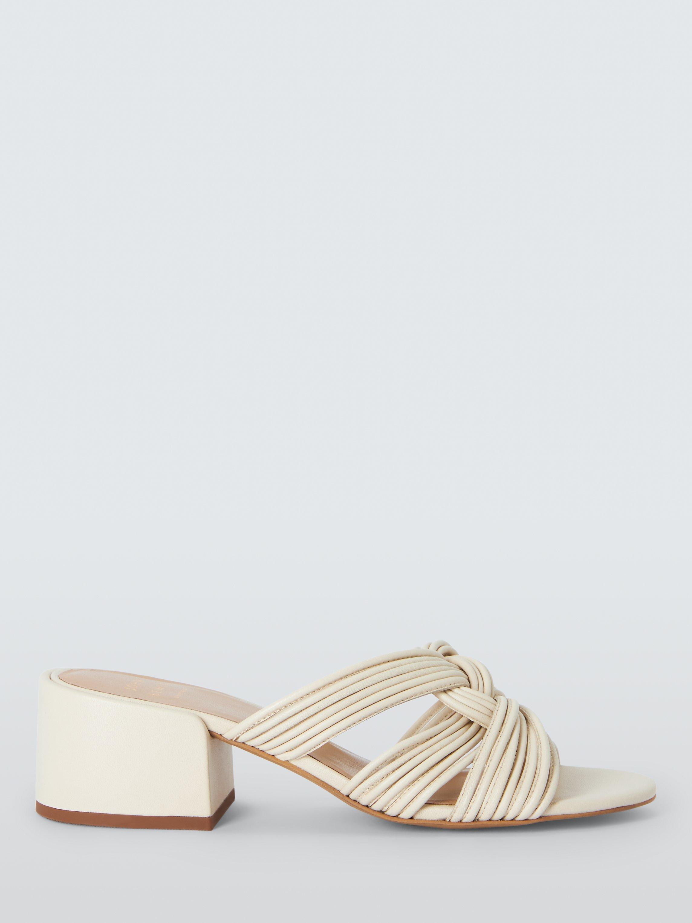 John Lewis Jocelyn Leather Cross Strap Block Heel Sandals, Off White