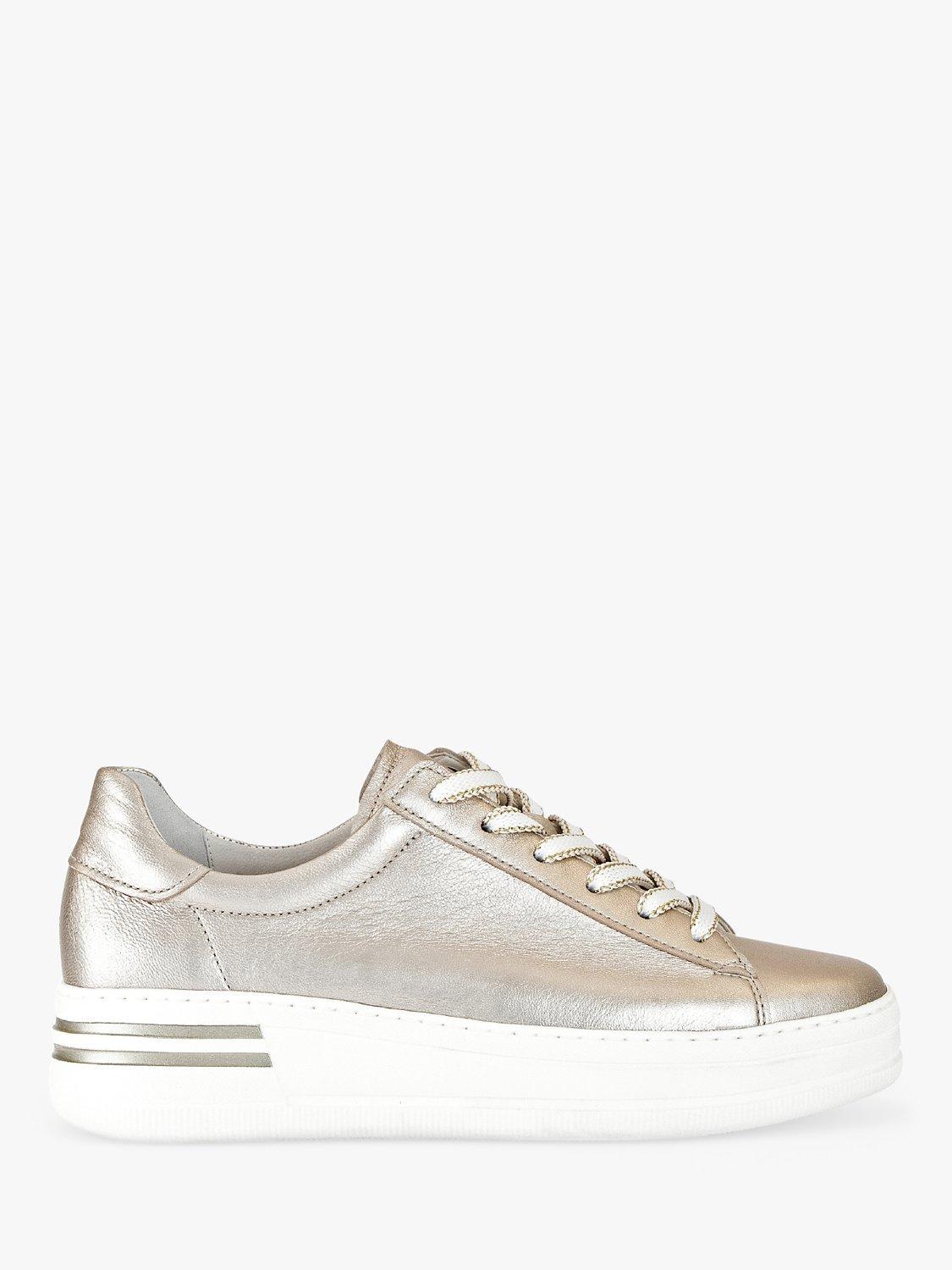 Product image 1 of 5, which shows Gabor Wide Fit Keystone Stripe Detail Flatform Trainers, Gold, 5