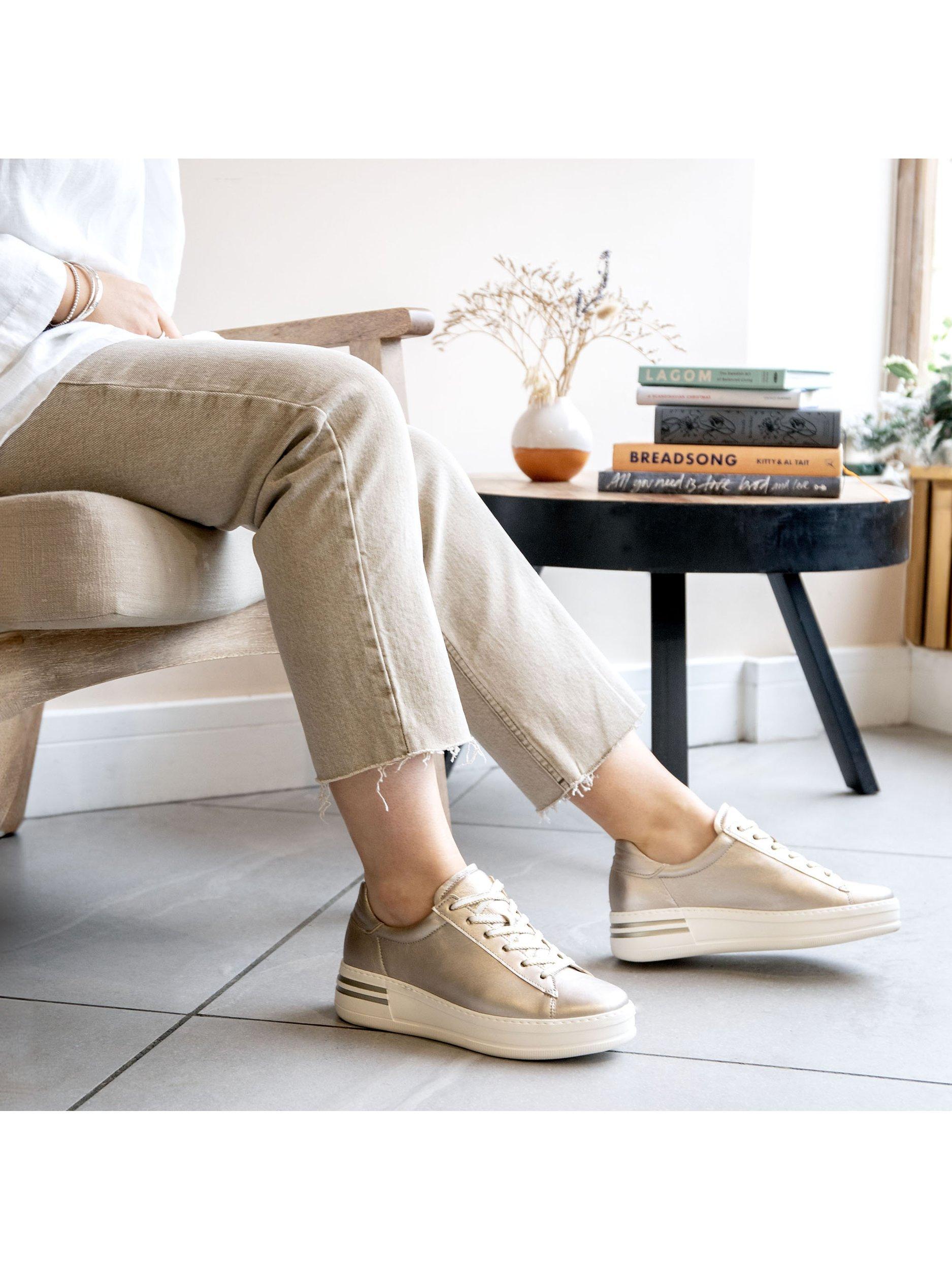 Product image 5 of 5, which shows Gabor Wide Fit Keystone Stripe Detail Flatform Trainers, Gold, 5