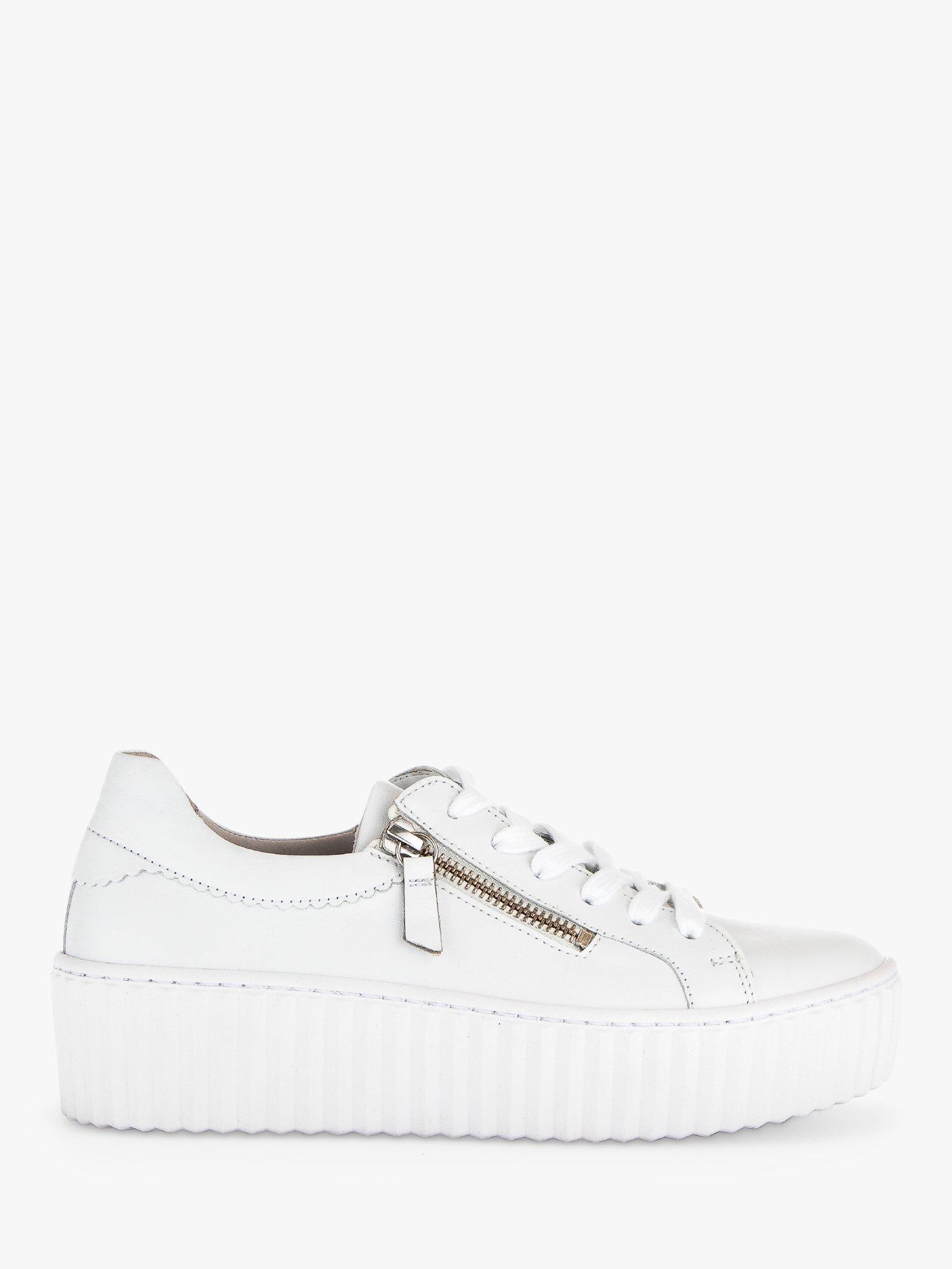 Gabor Dolly Leather Zip Detail Trainers, White, 5