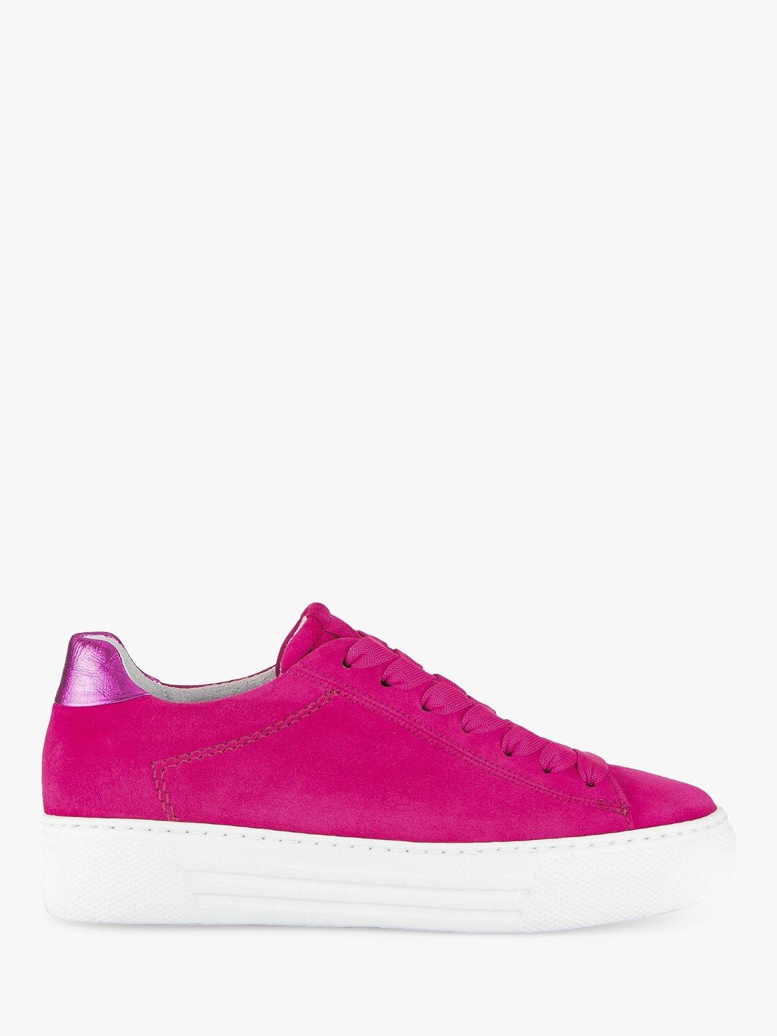 Gabor Wide Fit Camrose Suede Flatform Trainers Pink White