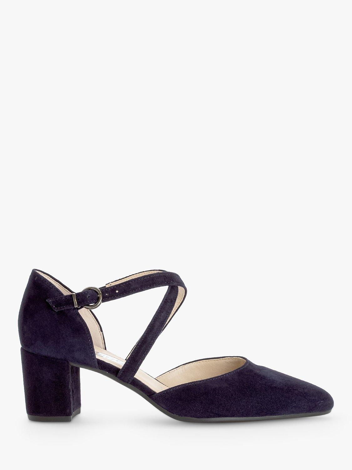 Product image 1 of 4, which shows Gabor Gisele Suede Cross Strap Court Shoes, Atlantic, Navy, 4