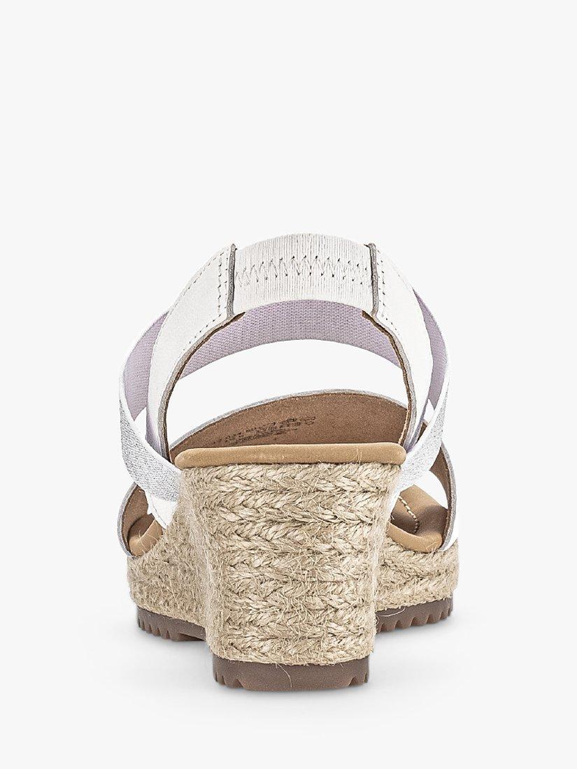 Gabor Spice Wide Fit Leather Strap Wedge Sandals White