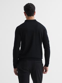 Reiss Trafford Knitted Wool Long Sleeve Polo Top - view 2, Black