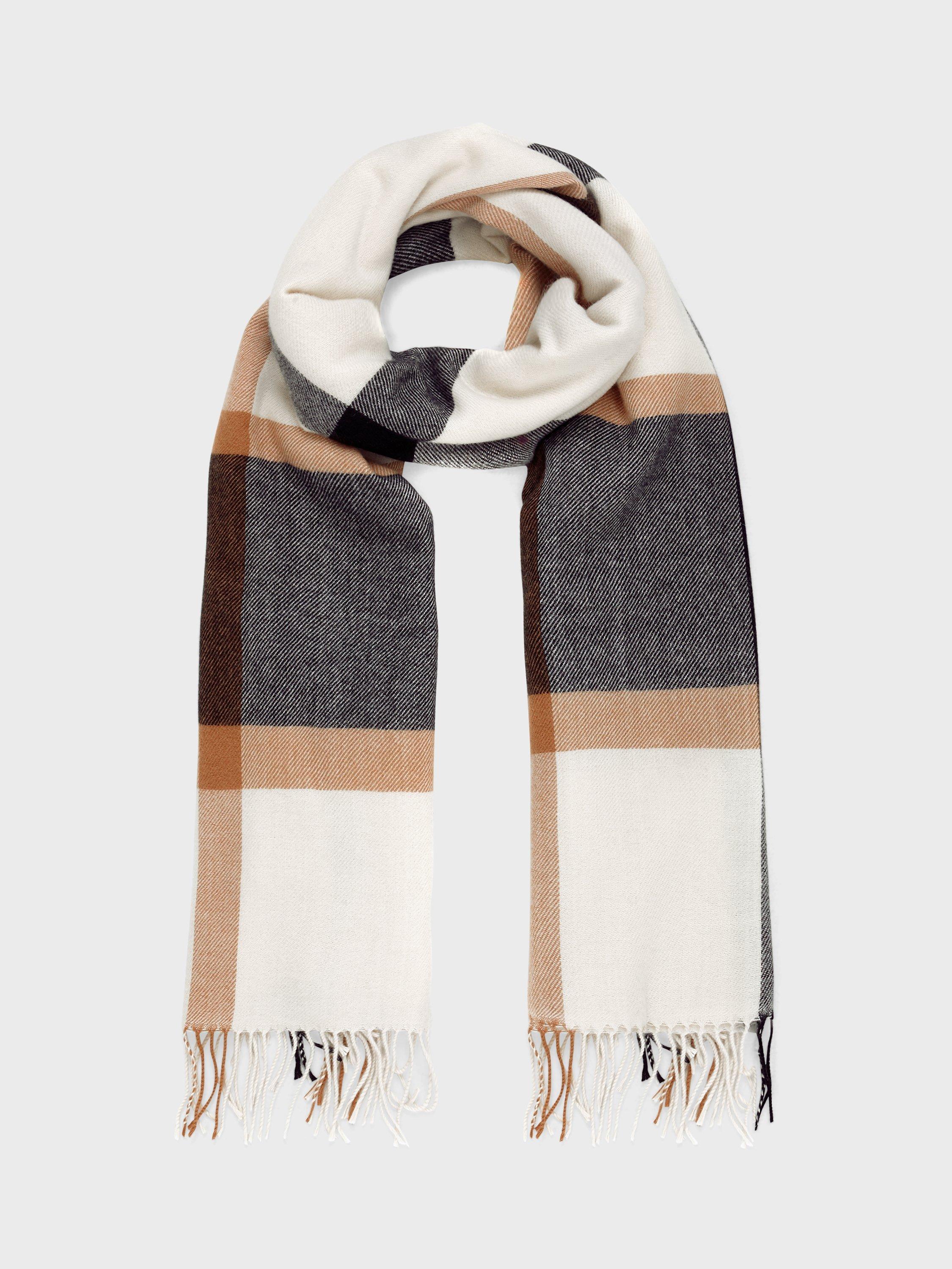 Product image 1 of 3, which shows Hobbs Elsa Wool Blend Check Scarf, Ivory/Multi, One Size