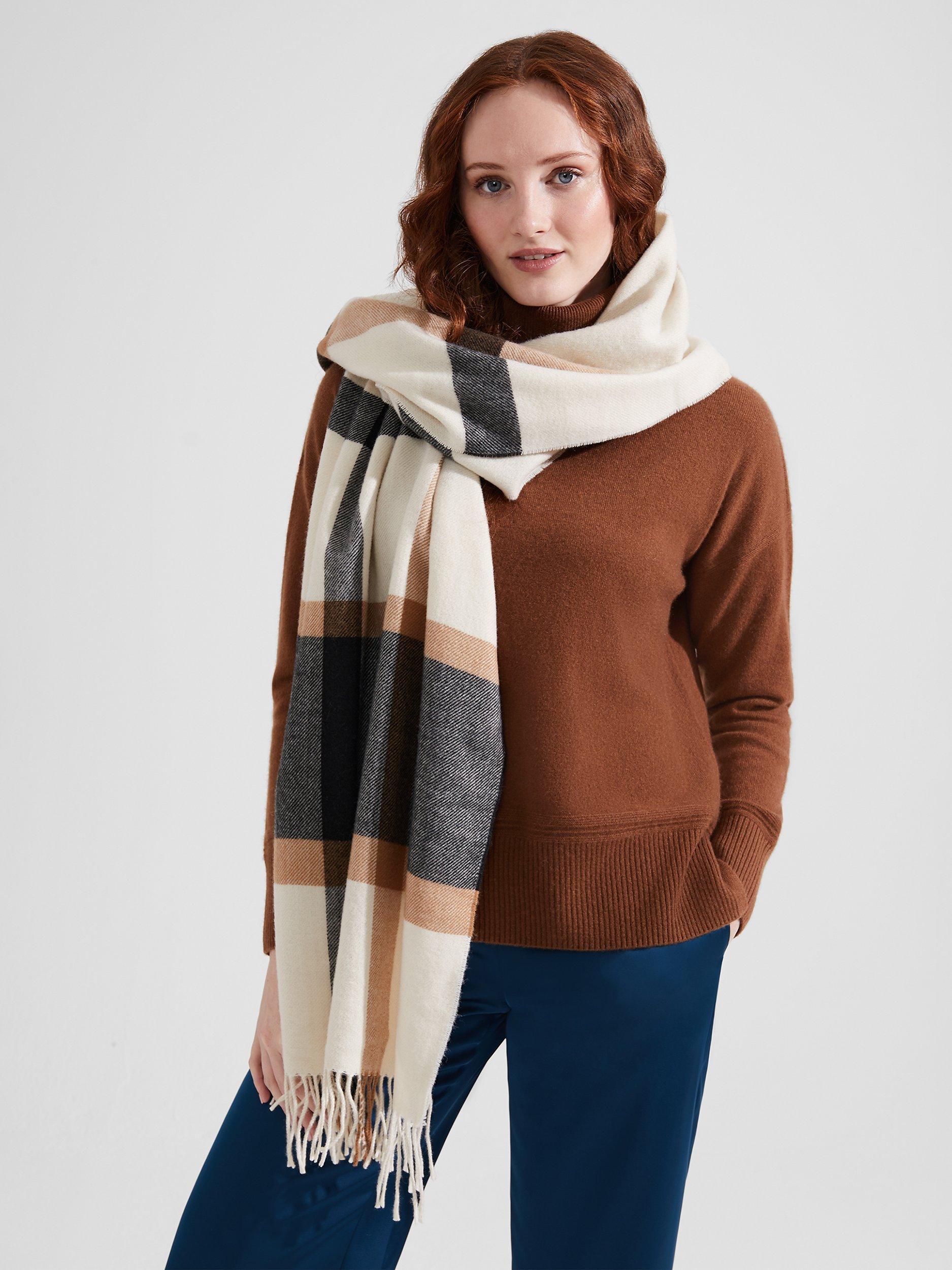 Product image 2 of 3, which shows Hobbs Elsa Wool Blend Check Scarf, Ivory/Multi, One Size