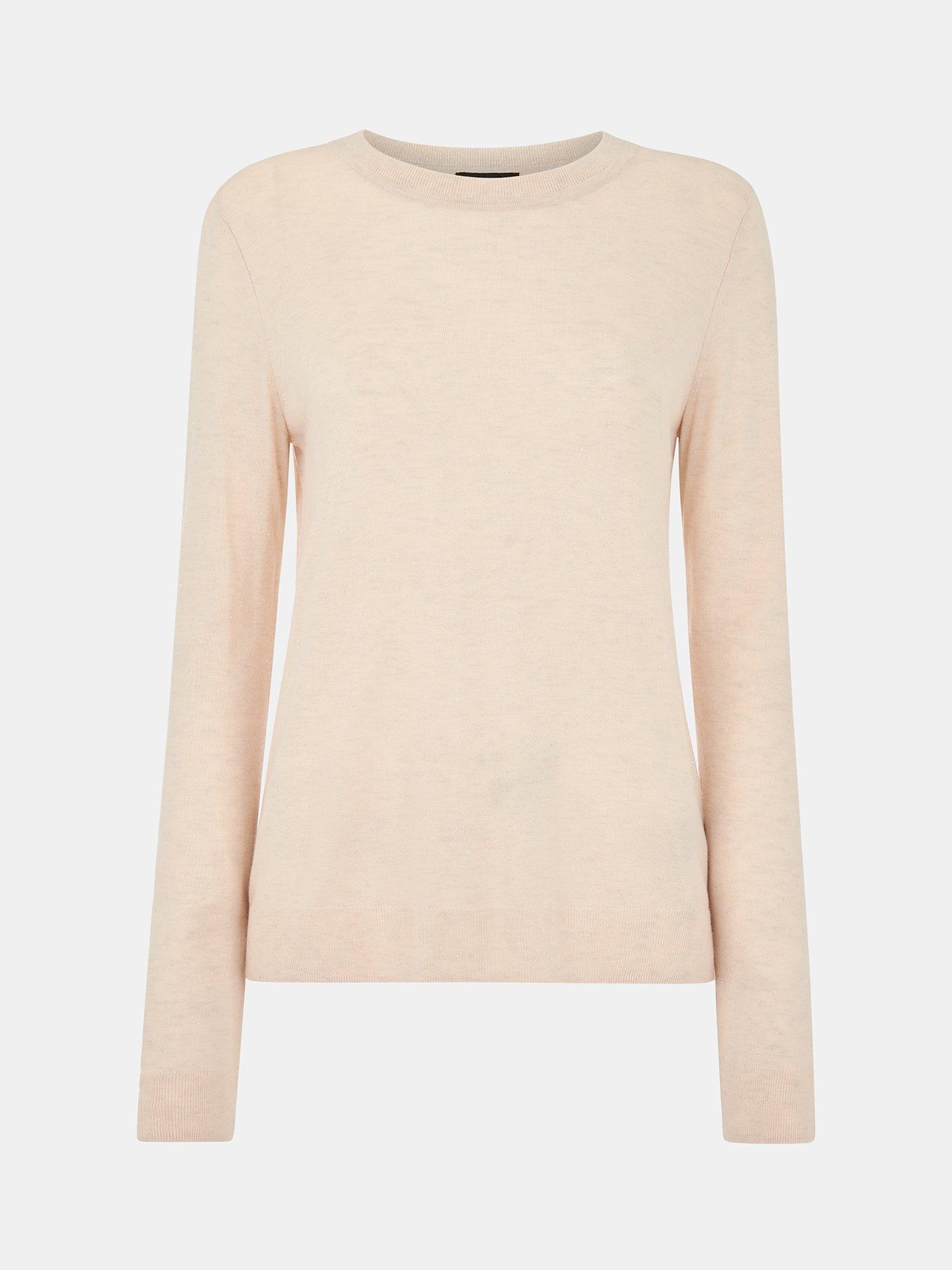 Product image 6 of 6, which shows Whistles Annie Sparkle Crew Neck Jumper, Ivory, 6