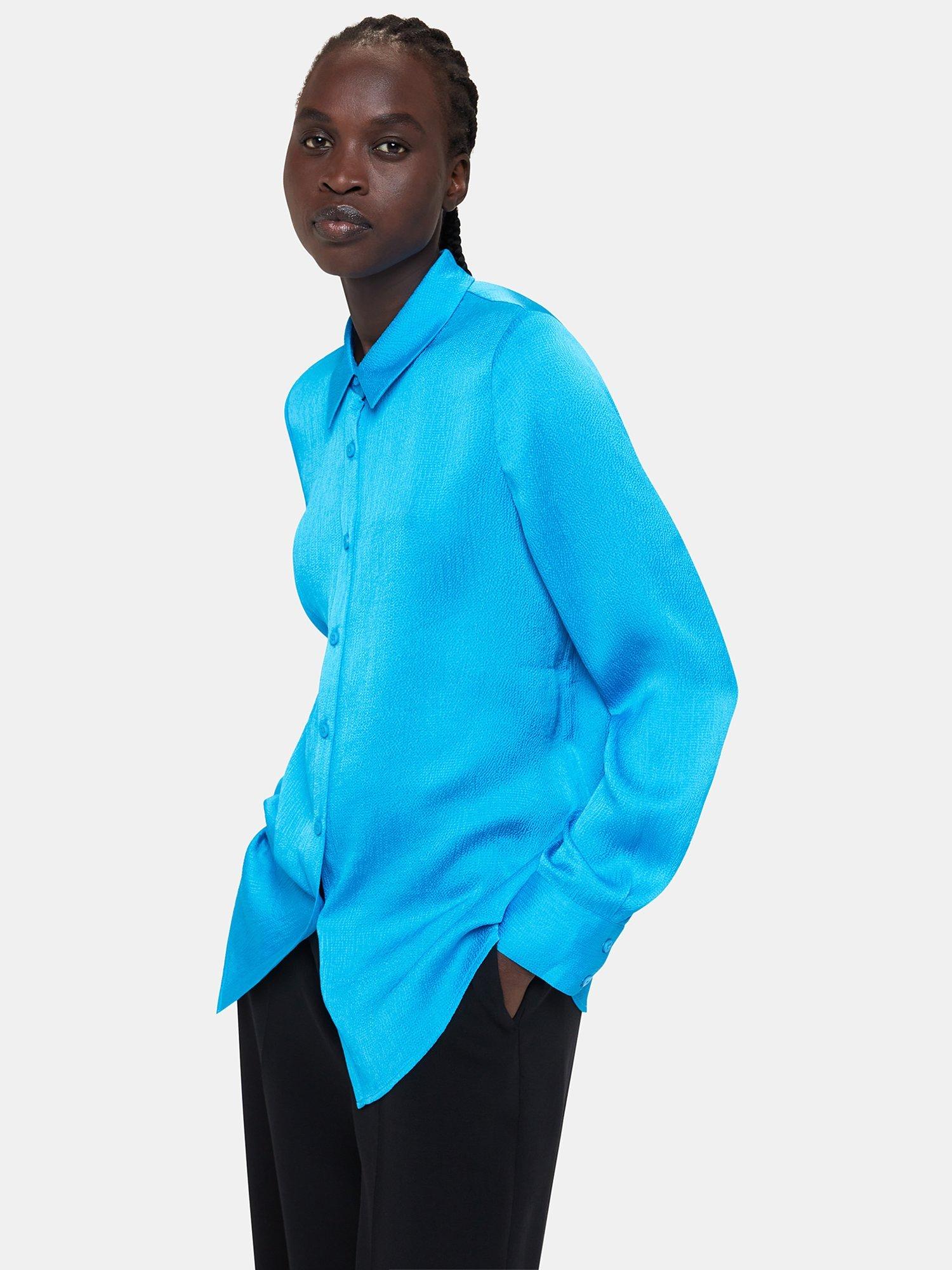 Whistles Molly Satin Shirt, Turquoise
