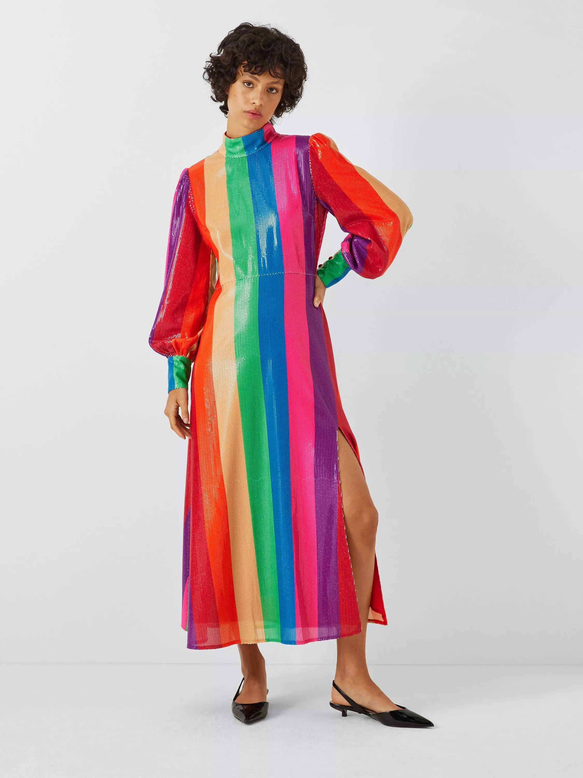 Olivia Rubin Maddie Rainbow Stripe Sequin Midi Dress Multi