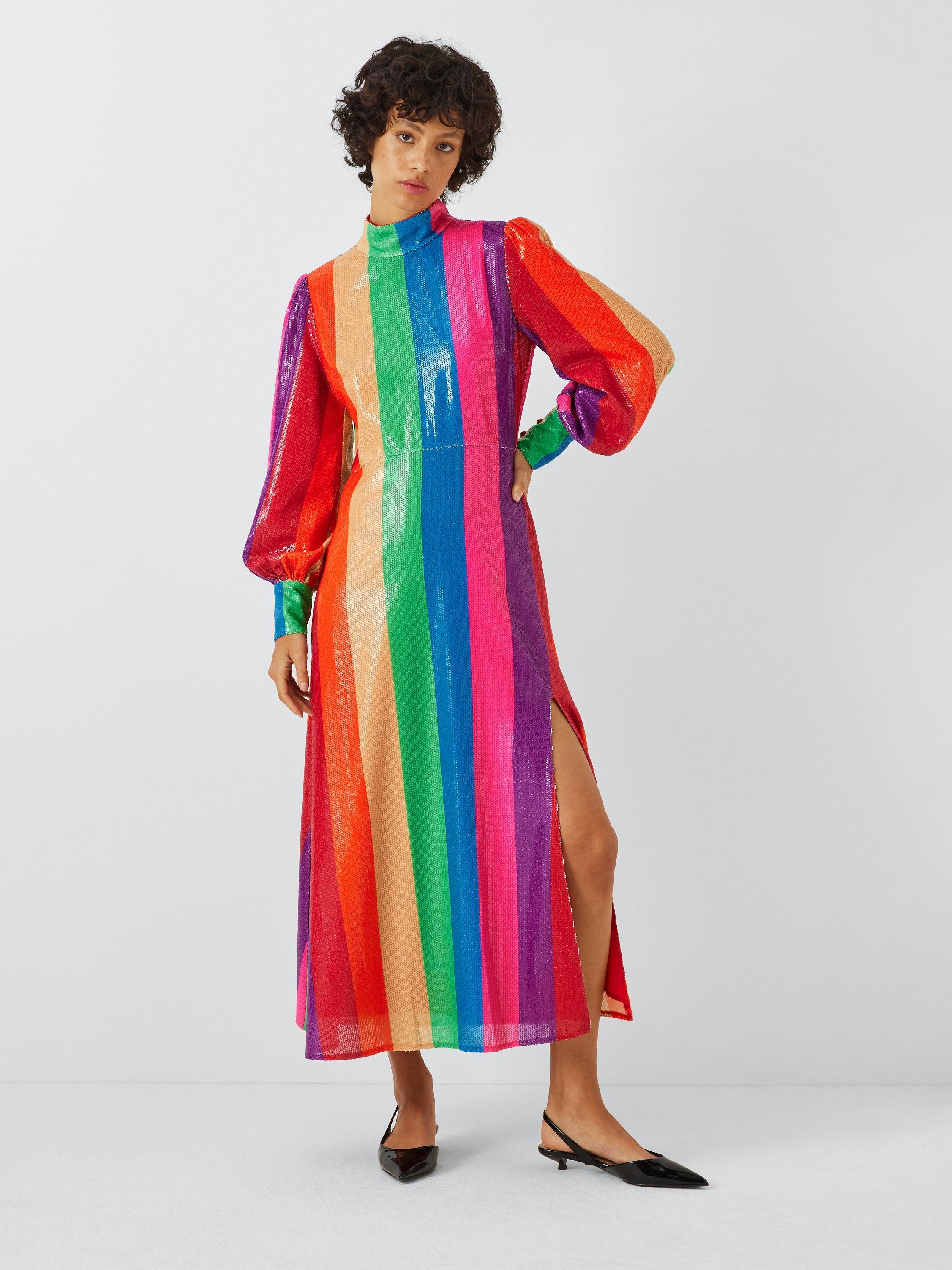 Rainbow vertical striped dress best sale