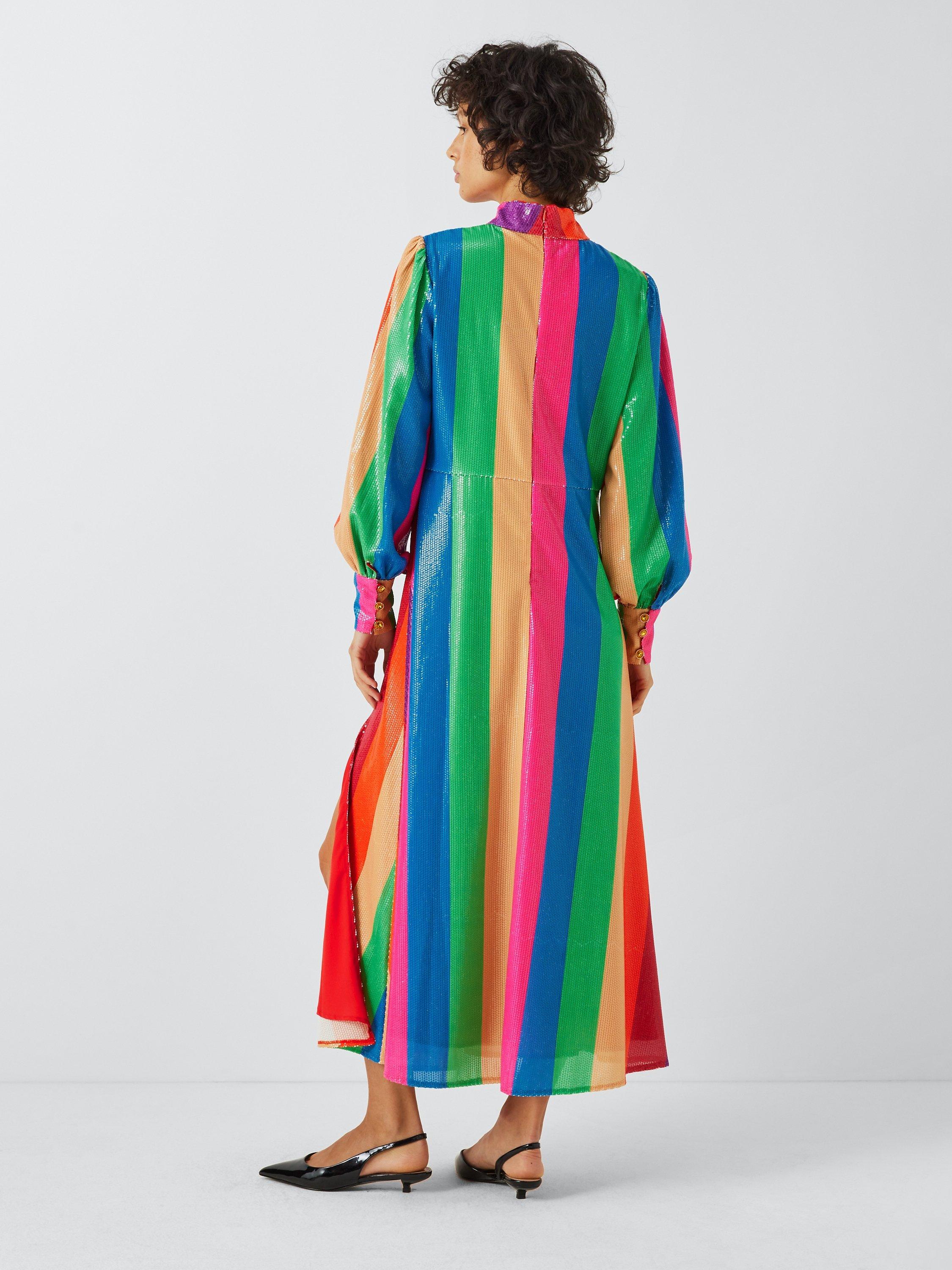 Product image 2 of 6, which shows Olivia Rubin Maddie Rainbow Stripe Sequin Midi Dress, Multi, 6