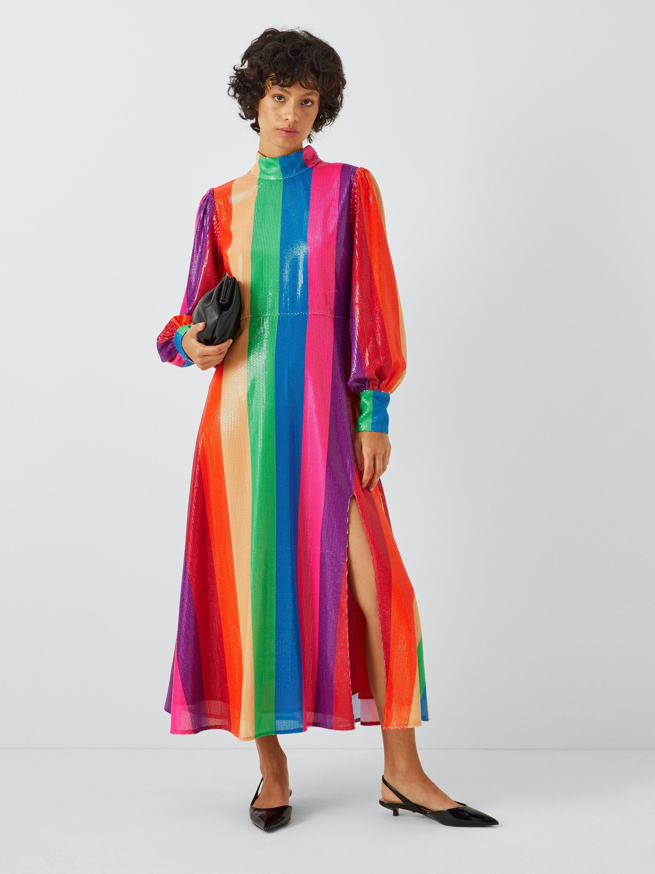 Rainbow stripe midi dress best sale