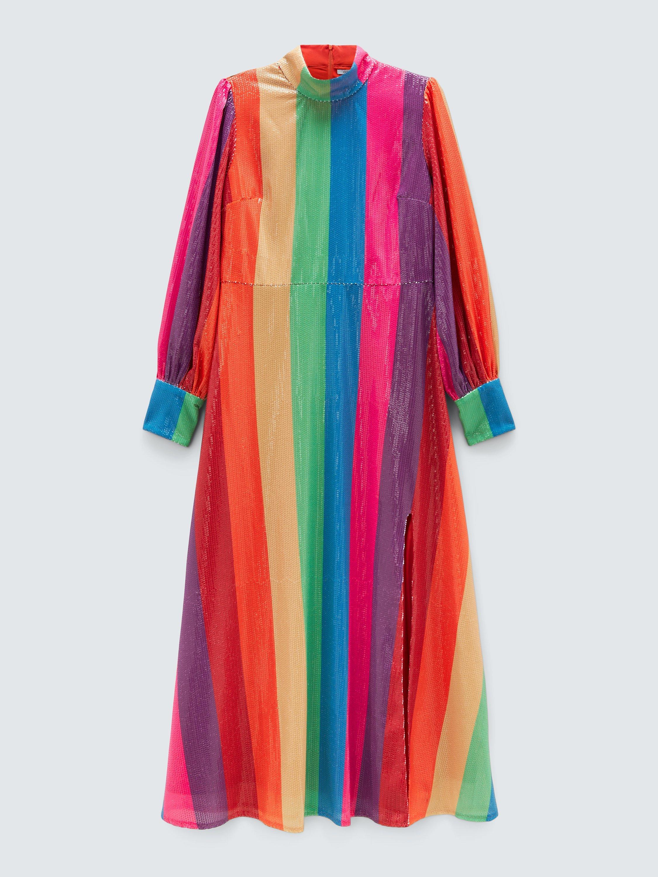 Product image 4 of 6, which shows Olivia Rubin Maddie Rainbow Stripe Sequin Midi Dress, Multi, 6