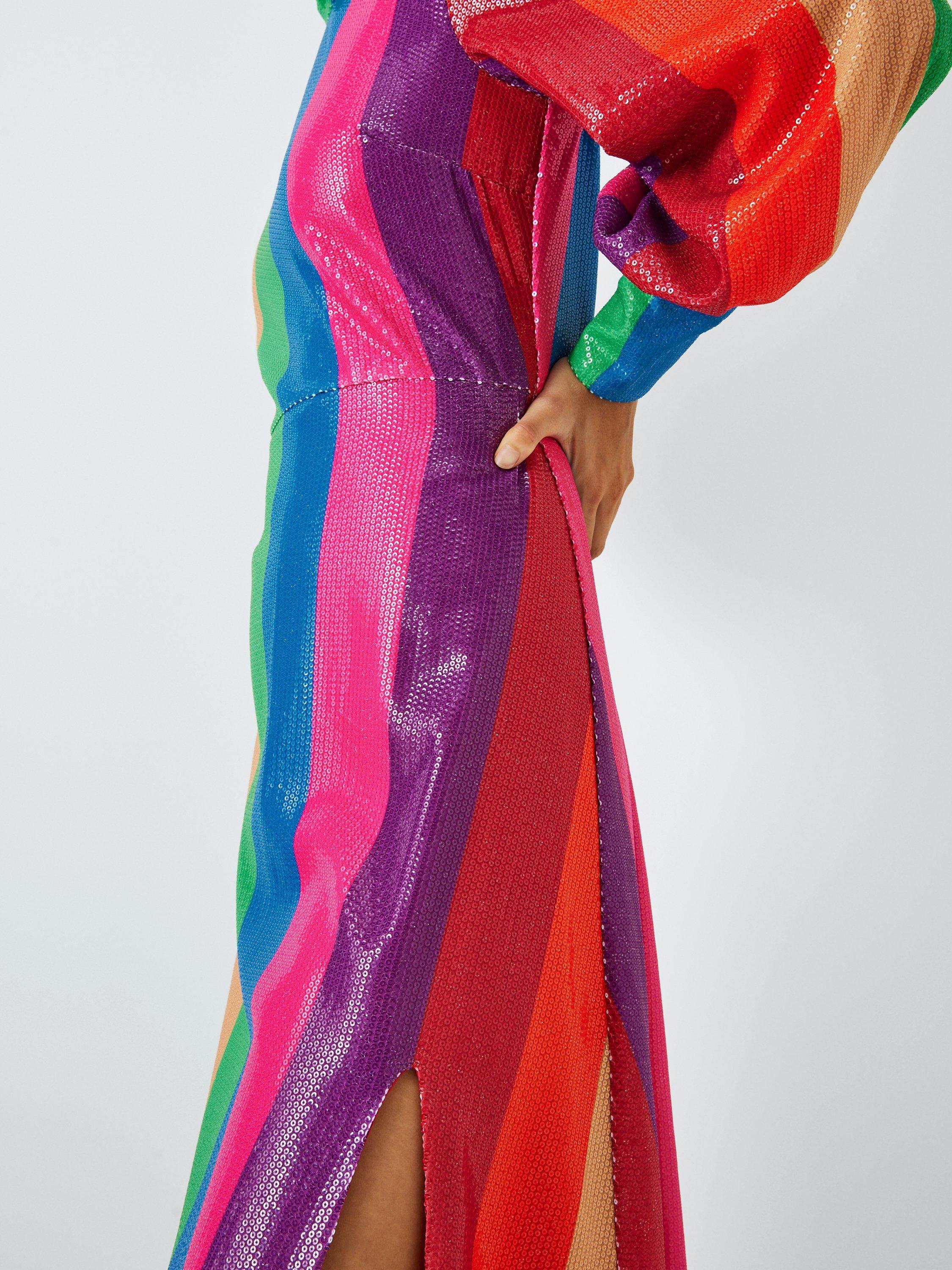Product image 5 of 6, which shows Olivia Rubin Maddie Rainbow Stripe Sequin Midi Dress, Multi, 6