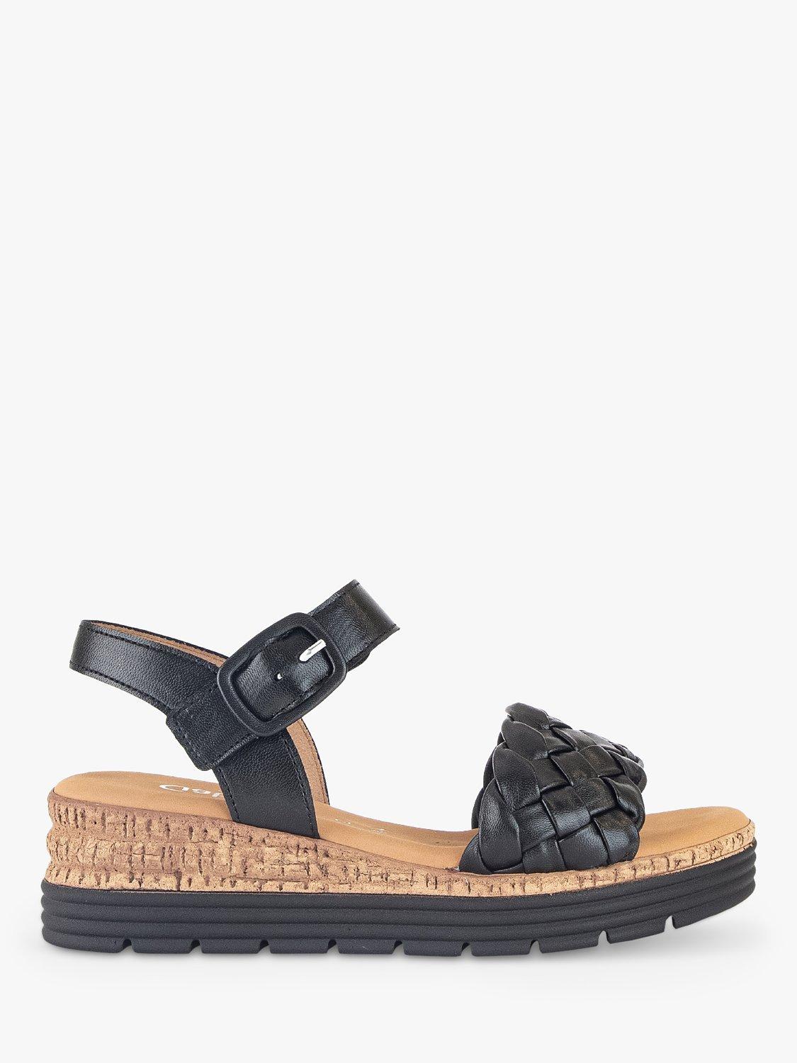 Gabor Sidcot Wide Fit Woven Detail Heeled Sandals, Black