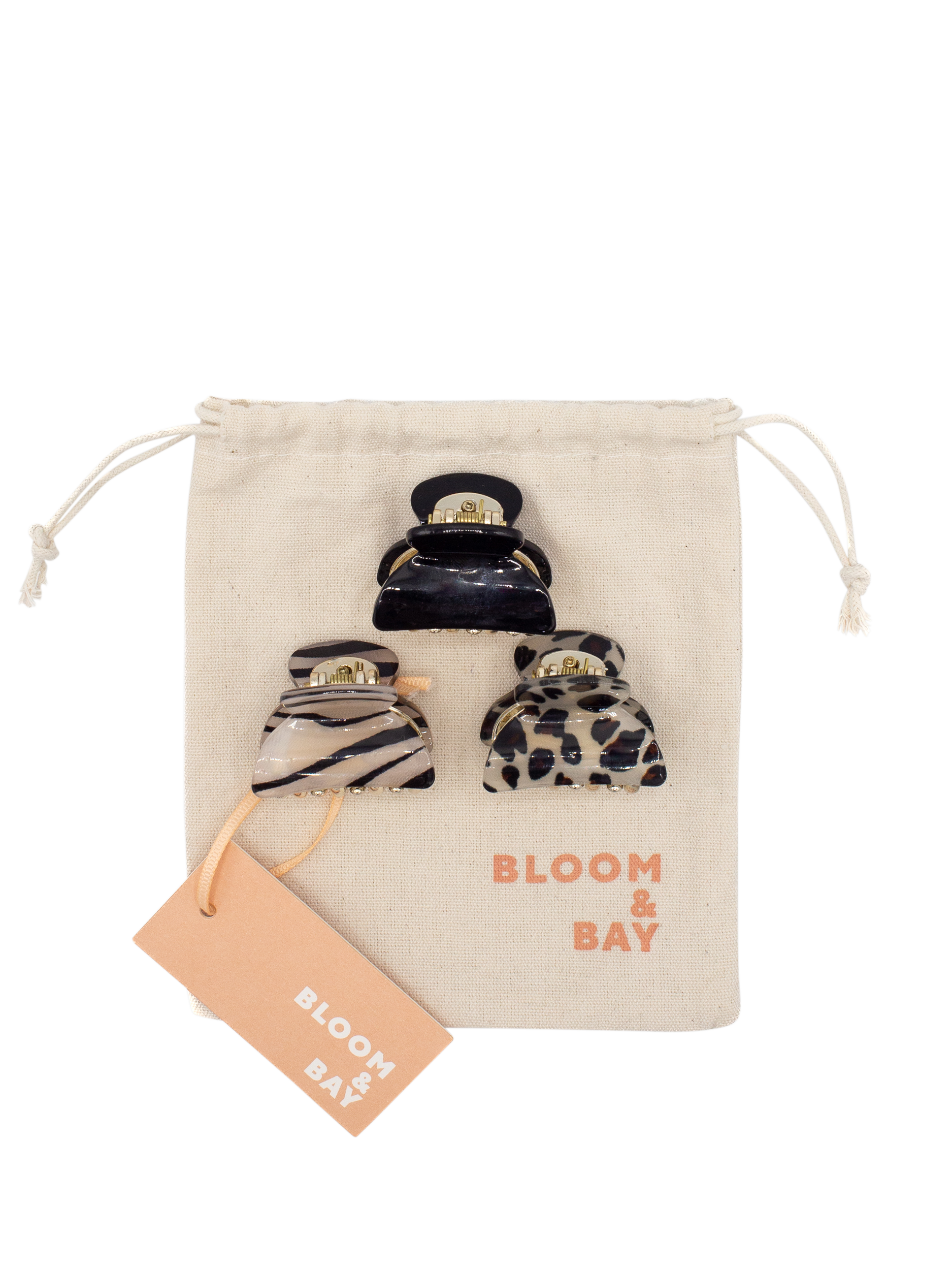 Product image 2 of 4, which shows Bloom & Bay Gaia Mini Hair Claw Clip Set, Pack of 3, Black/Multi