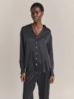 Ghost Amy Polka Dot Satin Shirt, Black/White, Black/White