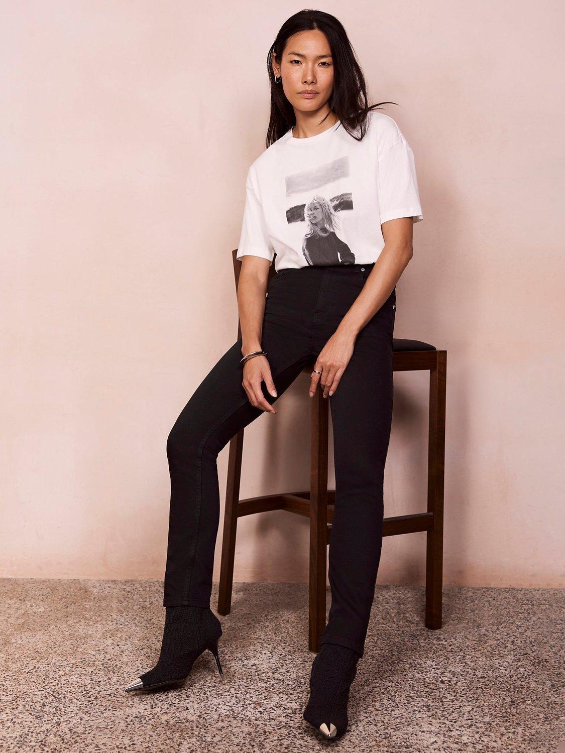 Product image 1 of 4, which shows Mint Velvet Mid Rise Slim Leg Jeans, Black, 6R